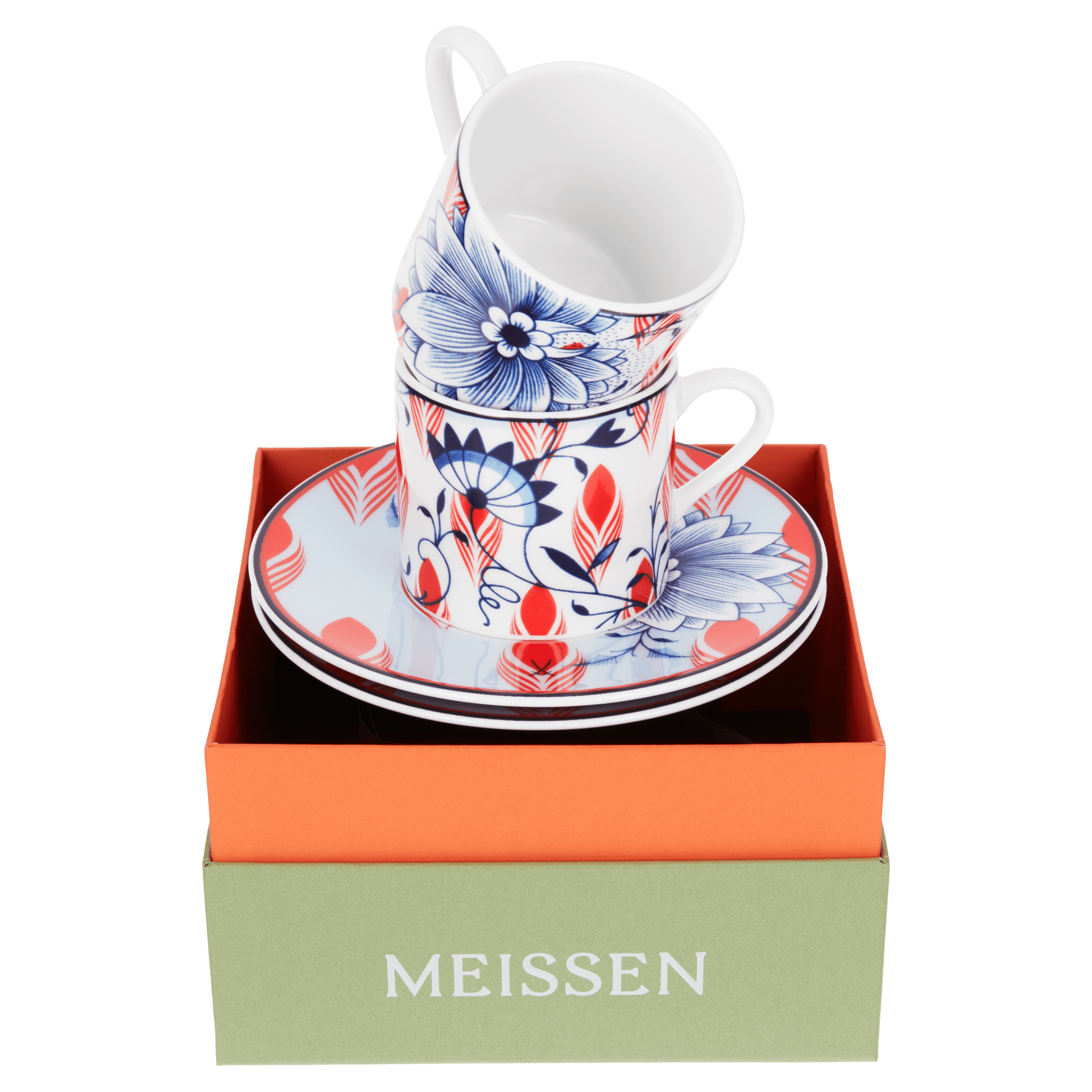 Espresso - Set für zwei, 4 - tlg, Meissen Collage "Bloomy Feathers" Blüten und Gefieder | Meissen No.41 Collage 79A546 - C3603 - Meissen Weimar