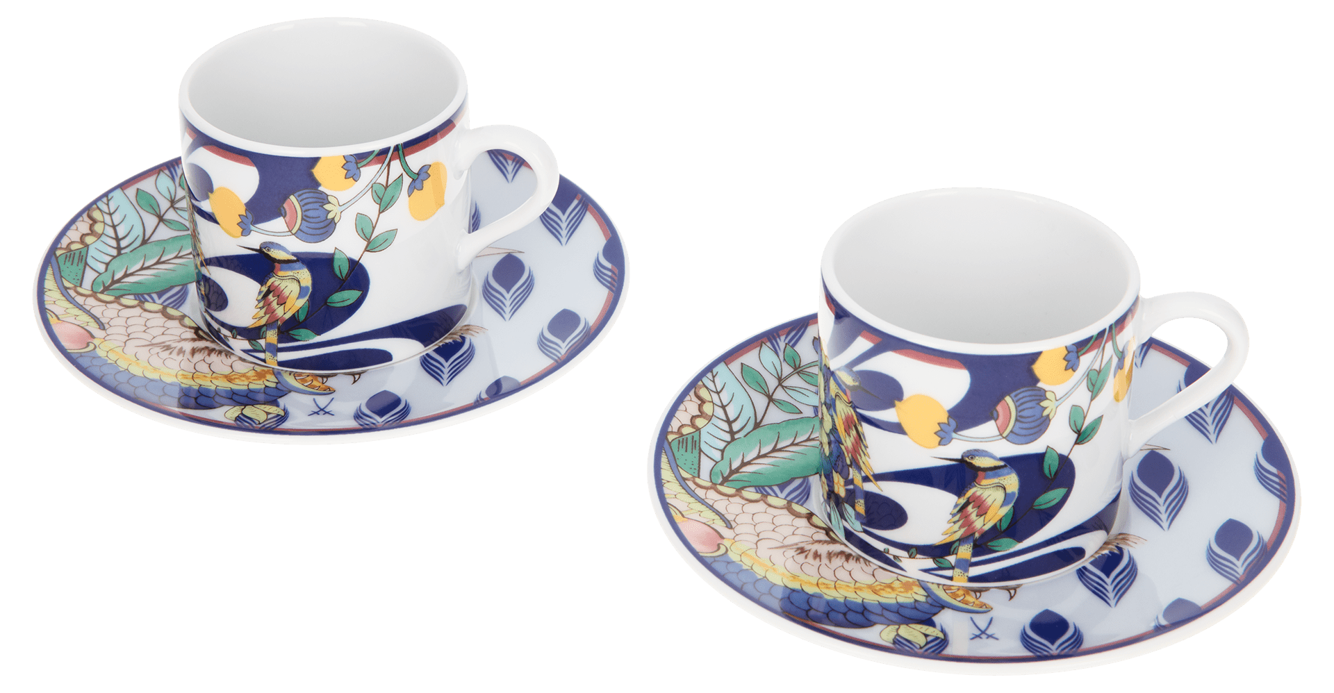 Espresso - Set für Zwei, 4 - tlg, "Mystic Garden" Paradiesvögel | Meissen No.41 Collage 79A526 - C3603 - Meissen Weimar