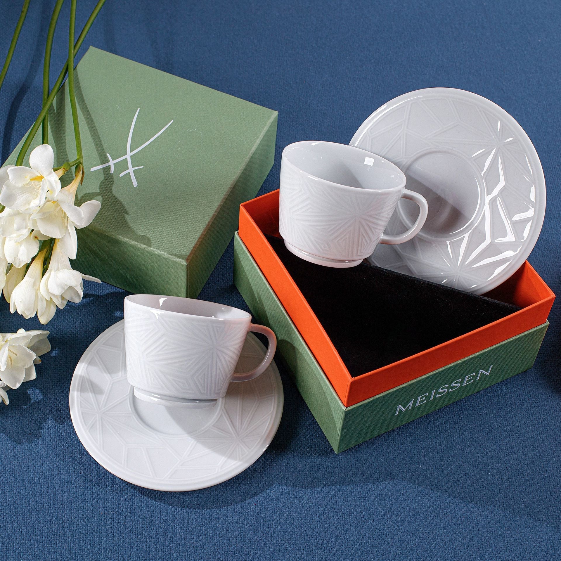 Espresso - Set für Zwei, 4 - tlg, weiß | Meissen Vitruv Graphic 000001 - C4505 - Meissen Weimar