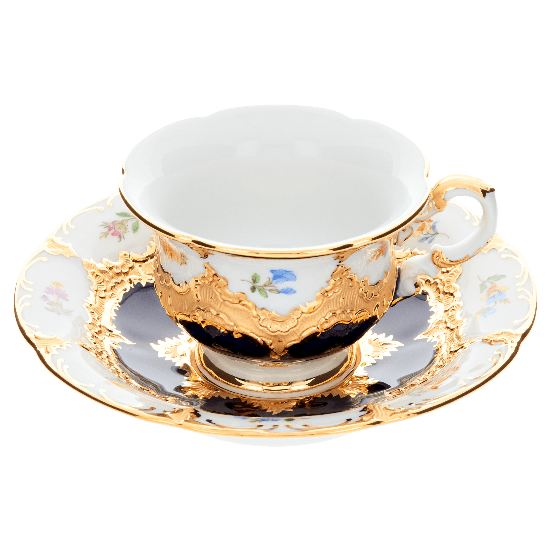 Espressotasse, gestreute Blümchen, königsblau glasiert, Goldbronze, V 0,1 l | Meissen B - Form 011079 - 15580 - Meissen Weimar