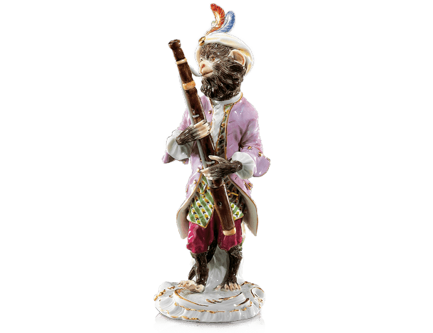 Fagottist, Bunt und gold staffiert - , H 14 cm | Die Affenkapelle - Meissen Porzellan 900300 - 60019 - Meissen Weimar