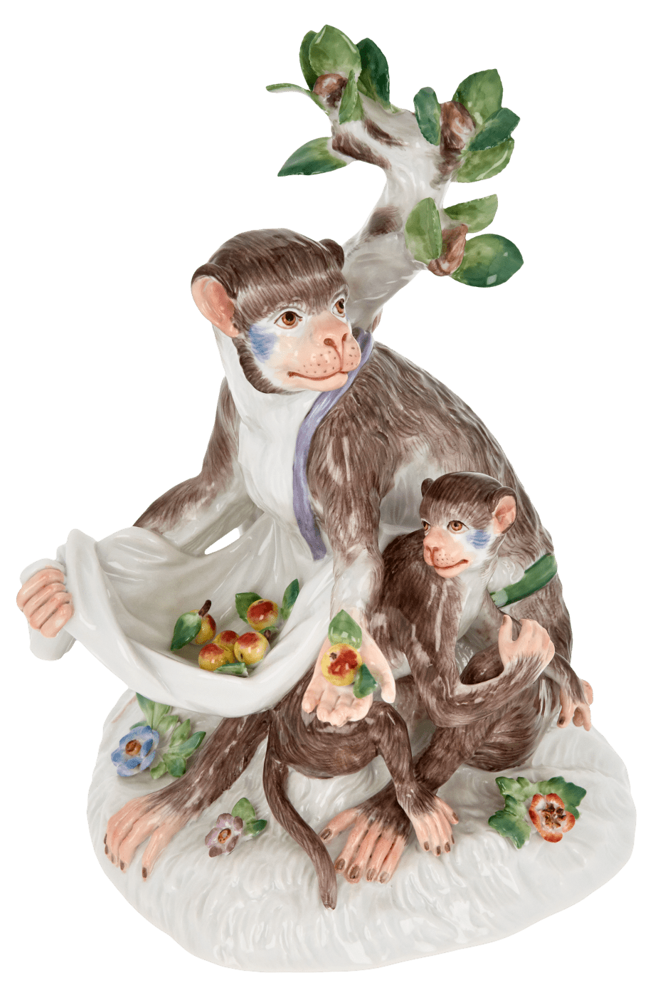 Figur Affe Weibchen mit Jungen, handbemalt, H 16 cm | Meissen Figuren - Edition Affenkapelle 900100 - 78610 - Meissen Weimar