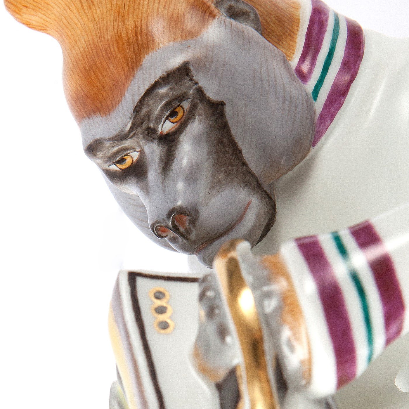 Figur Affenmusiker Schopfpavian mit Ziehharmonika H 18 cm limitiert | Meissen Figuren - Edition Affenkapelle 900384 - 60029 - Meissen Weimar