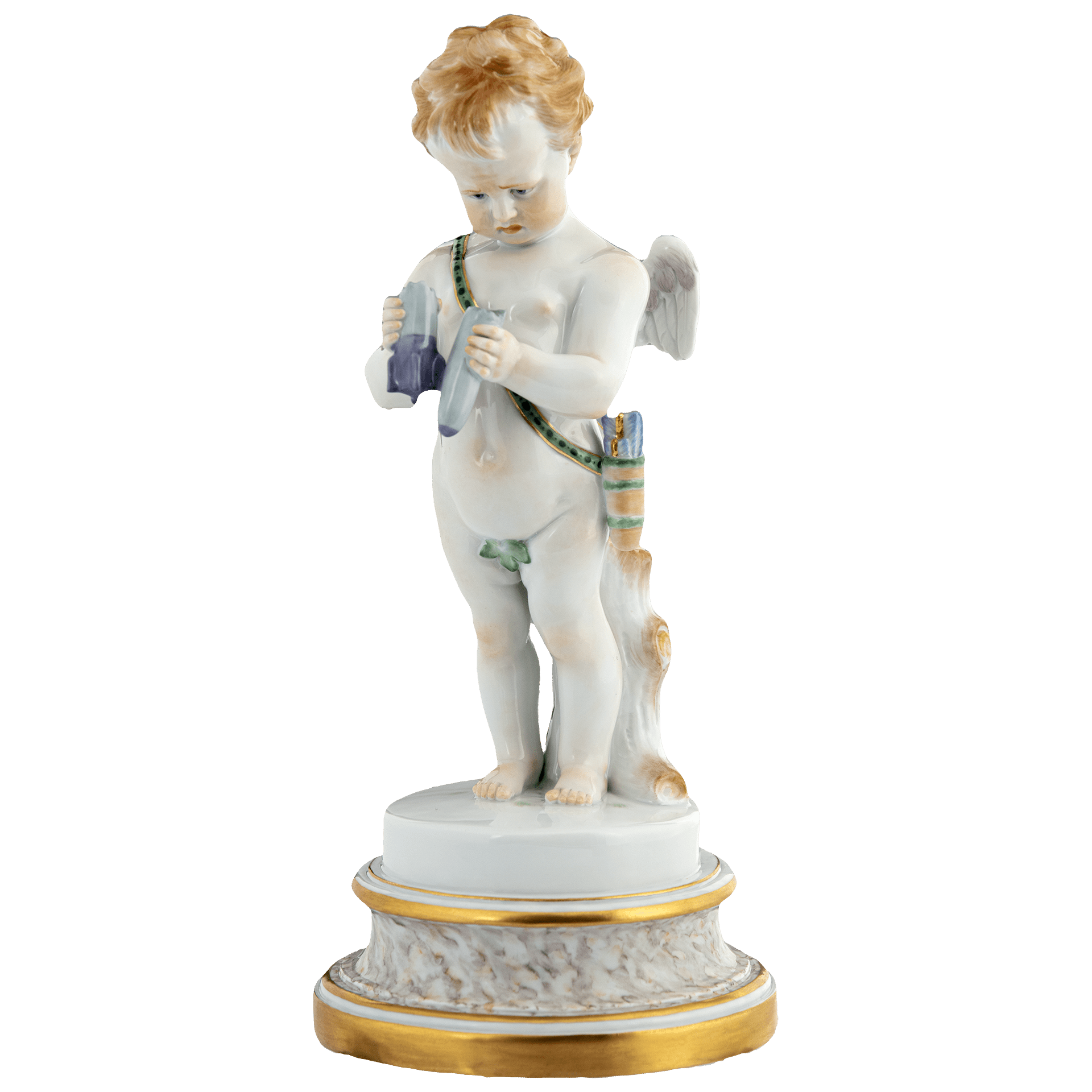 Figur Amor Love not war, farbig und gold staffiert, H 21 cm | Meissen Geschenke 90a369 - 70616 - Meissen Weimar