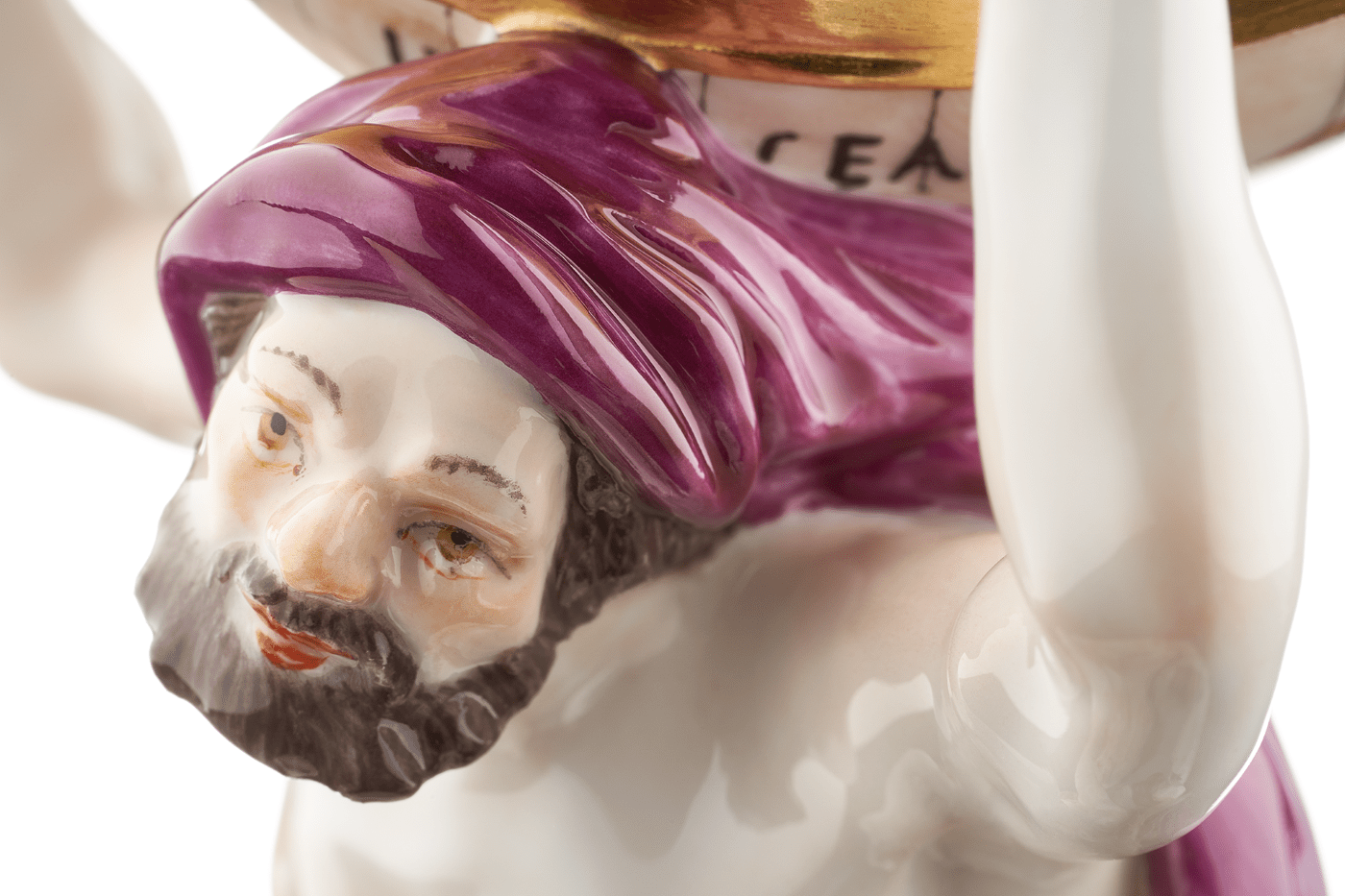Figur Atlas mit Weltkugel, bunt und gold staffiert, H 14 cm | Meissen Figuren Individuell 900300 - 70584 - Meissen Weimar
