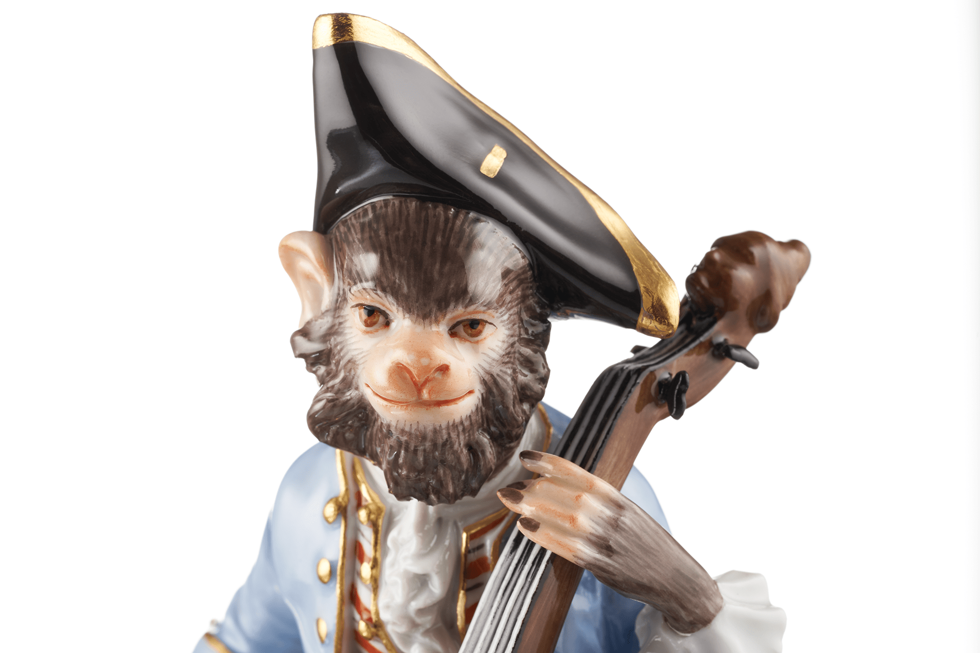 Figur Bassgeiger, handbemalt, H 15 cm | Meissen Figuren - Edition Affenkapelle 90c300 - 60002 - Meissen Weimar