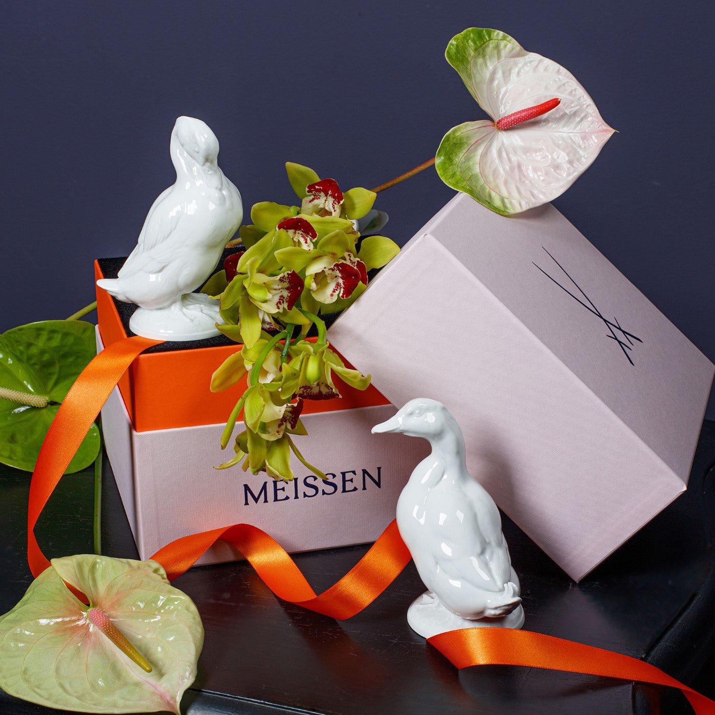 Figur, Entenerpel Weiß, H 14 cm | Meissen Kollektion Markenzeichen 000001 - 77331 - Meissen Weimar