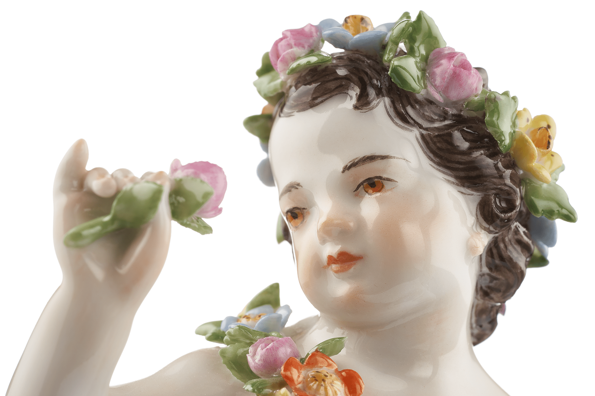 Figur Frühling, bunt und gold staffiert, H 15 cm | Meissen Figuren - Edition Hentschelkinder 900300 - 61171 - Meissen Weimar