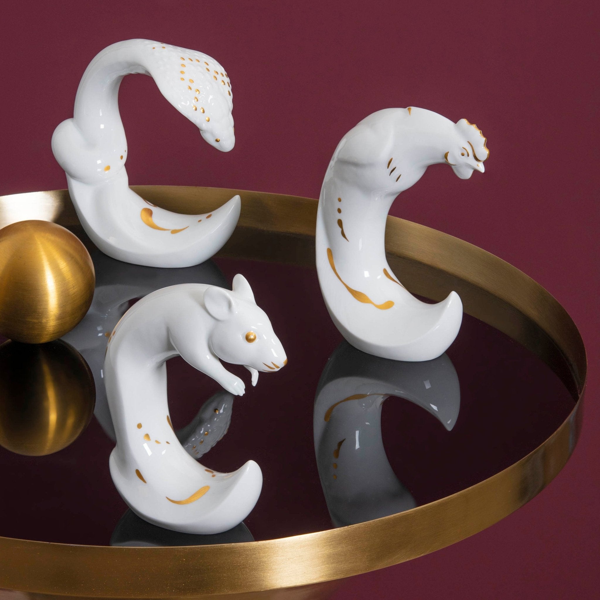 Figur Hahn, Gold staffiert, H 12,5 cm | Meissen Figuren chinesisches Jahrestier 900200 - 83659 - Meissen Weimar
