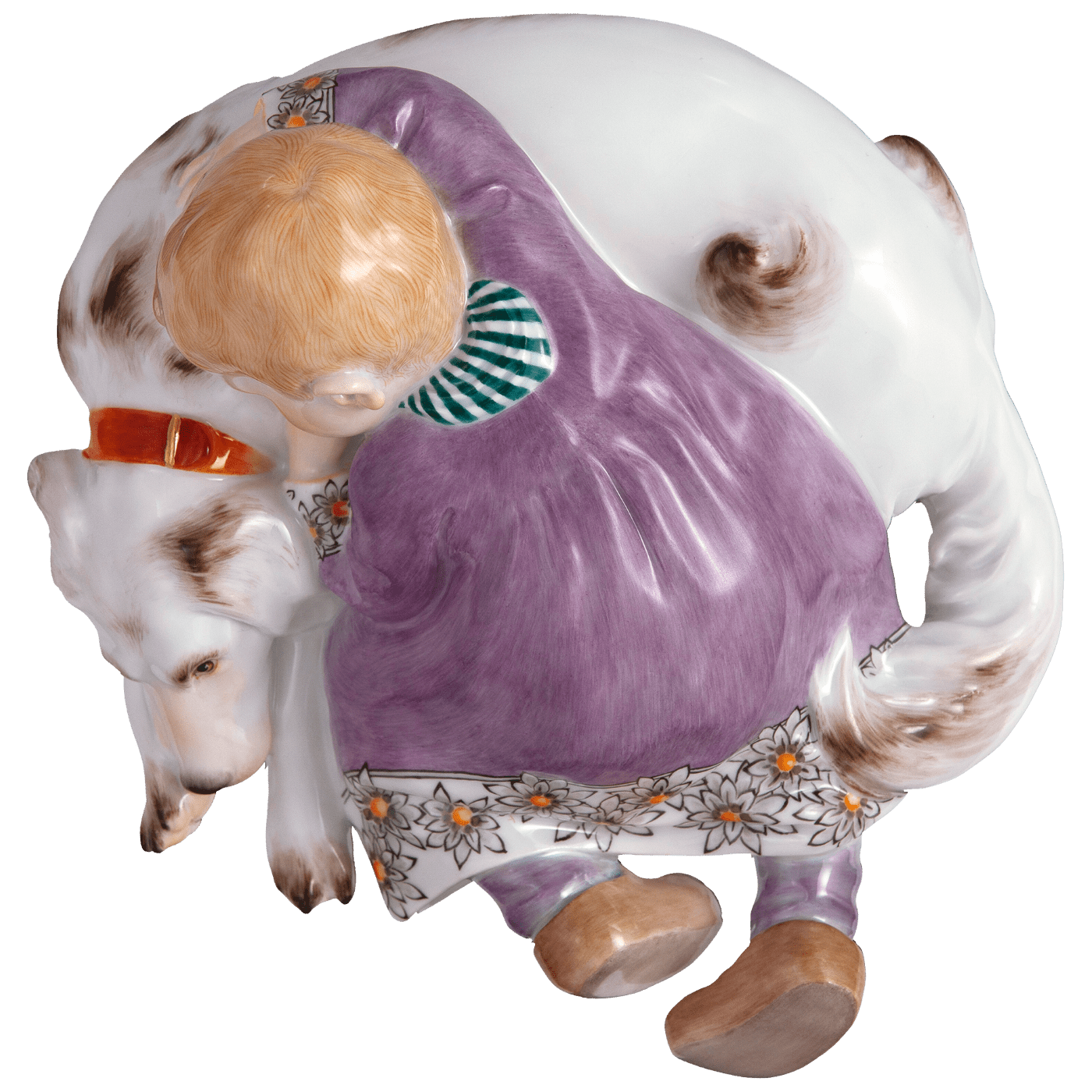 Figur Kind auf Hund schlafend, Edelweißkante, H 7,5 cm | Meissen Figuren - Edition Hentschelkinder 90a382 - 73368 - Meissen Weimar