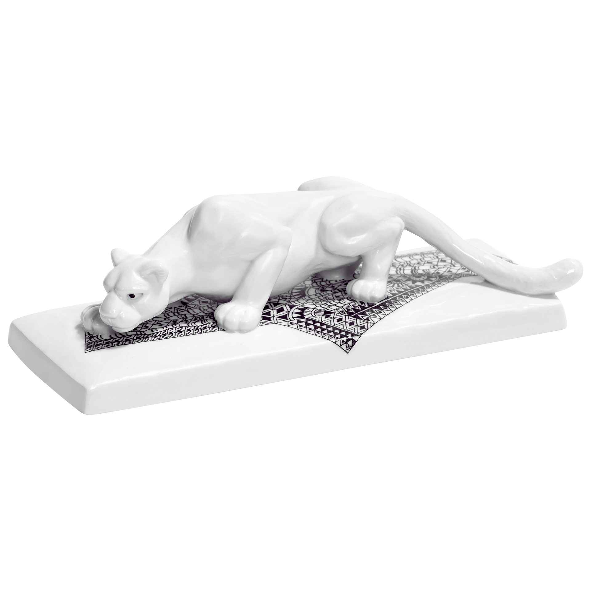 Figur Leopard, Schwarz - Weiß, L 17 cm | Meissen Atelier - Edition 65o007 - 78017 - Meissen Weimar