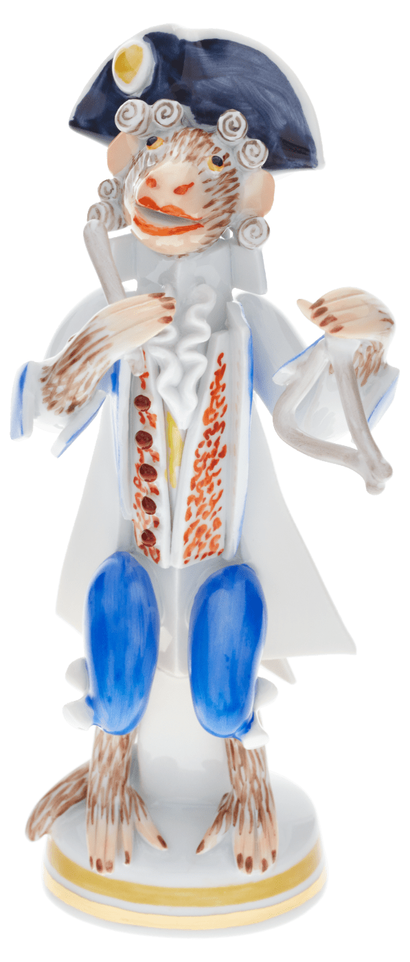 Figur, Monkey Orchestra Triangel - Spieler, H 11,3 cm | Meissen Figuren - Edition Orchester Kuriosum 90a317 - 83328 - Meissen Weimar