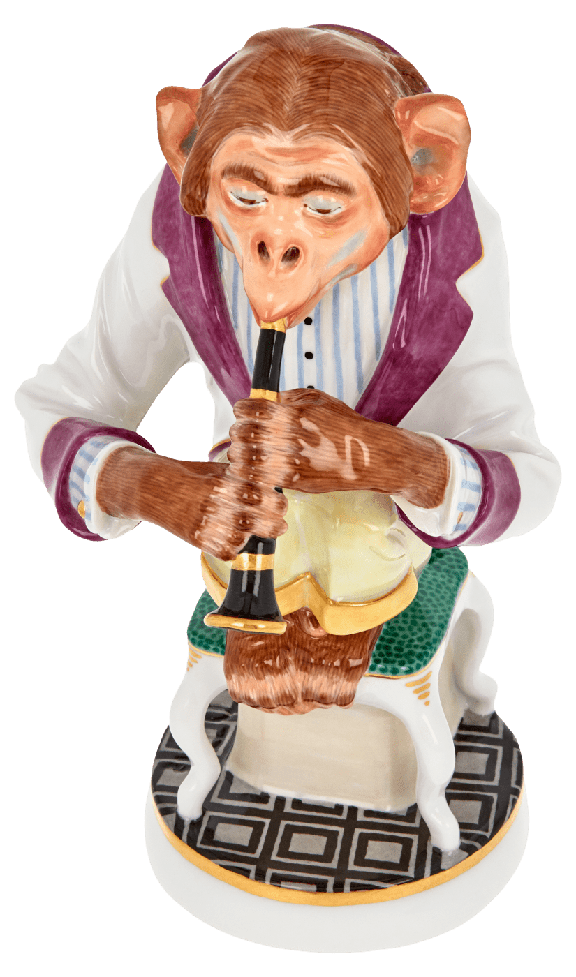 Figur Schimpanse mit Klarinette, Porzellan, H 18,5 cm, limitiert | Meissen Limitierte Meisterwerke 900384 - 60026 - Meissen Weimar