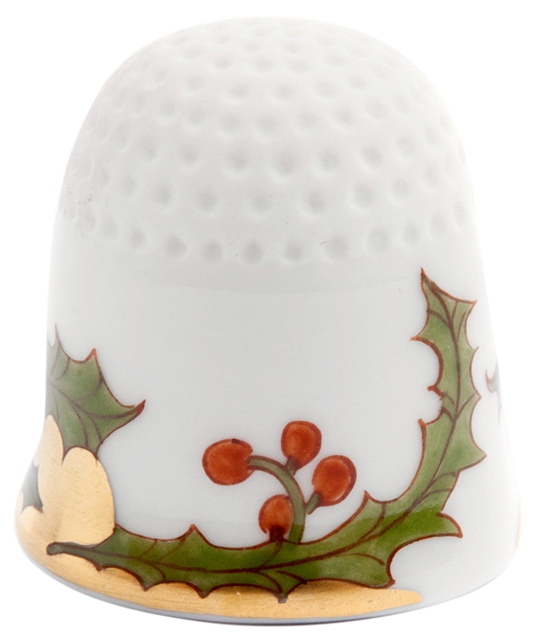 Fingerhut, Stechpalme, bunt und gold, weißer Rand, 2,5 cm | Meissen Fingerhut 700201 - 53766 - Meissen Weimar
