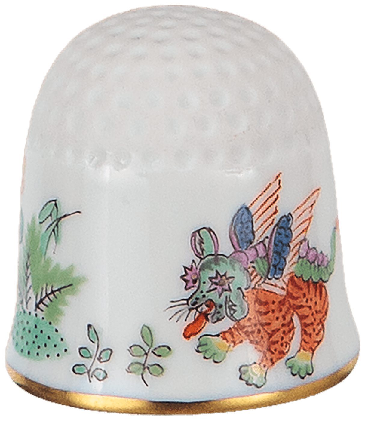 Fliegender Hund, bunt mit Kupferfarben, Goldrand, 2,5 cm 404110 - 53766 - Meissen Weimar
