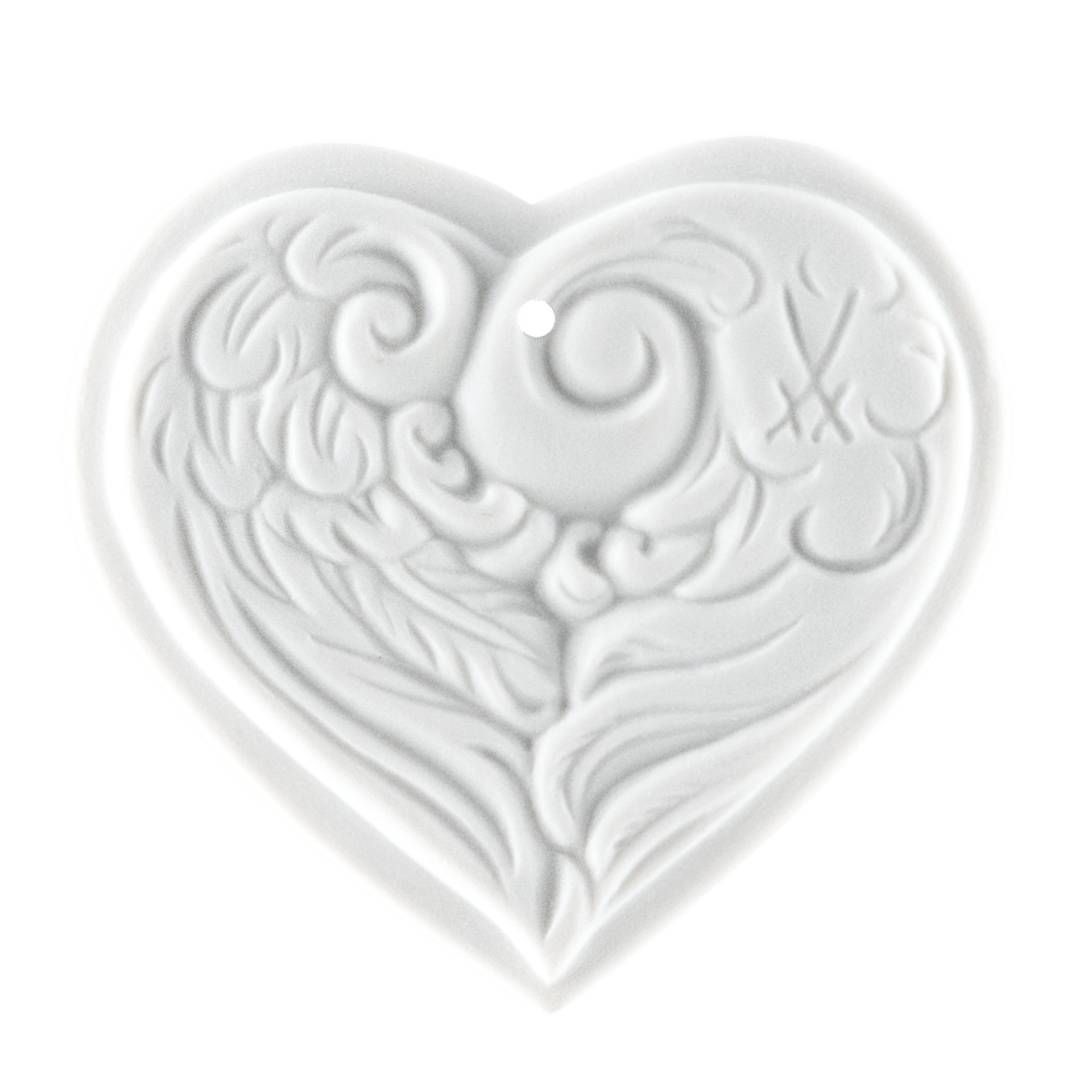 Flügelherz, mittel, Medaillen, weiß, H 4,4 cm | Meissen Zweigschmuck Weihnachtskollektion 000003-98F10 - Meissen Weimar