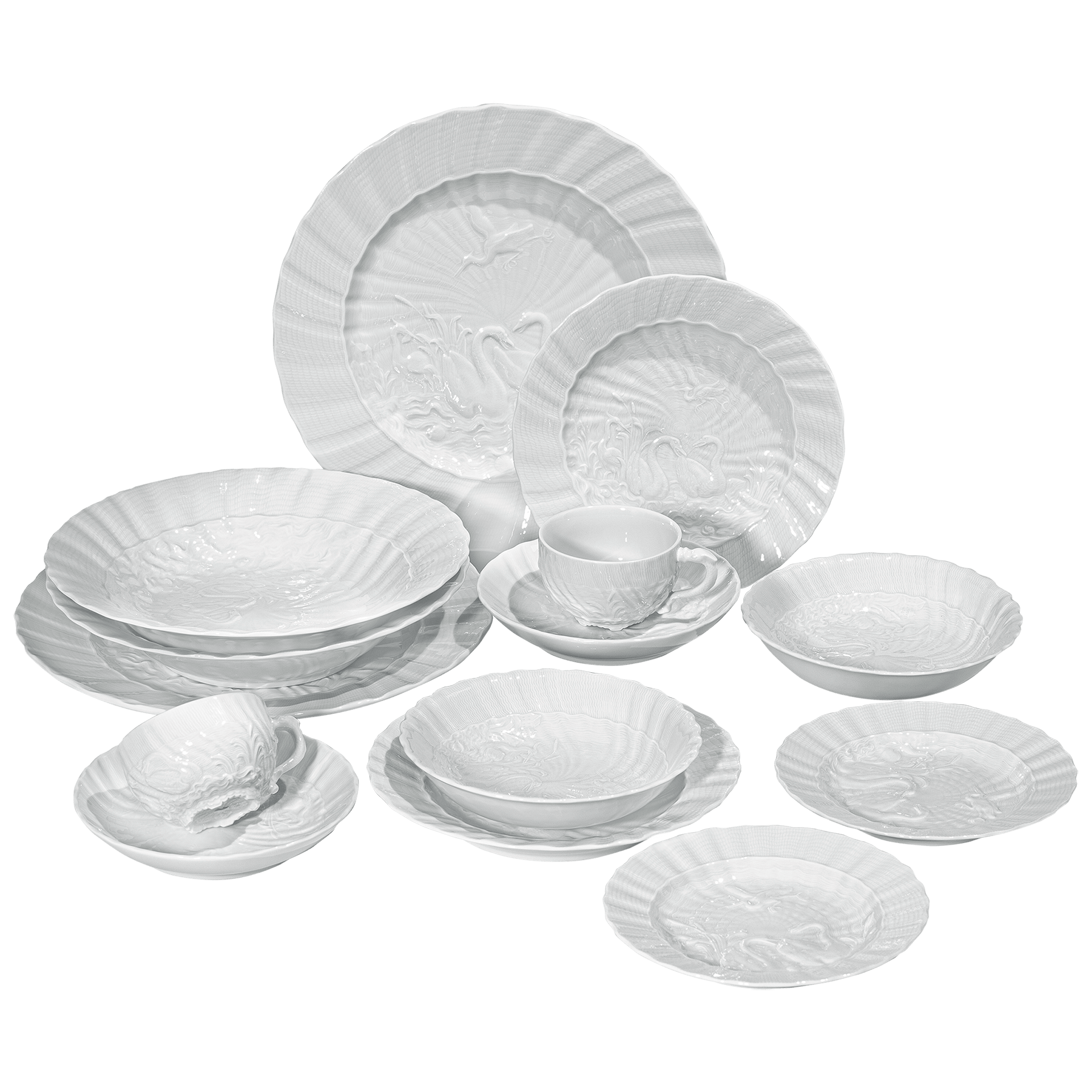 Geschirrset, Weiß, 14 - teilig | Meissen Schwanendessin 000001 - c0521 - Meissen Weimar