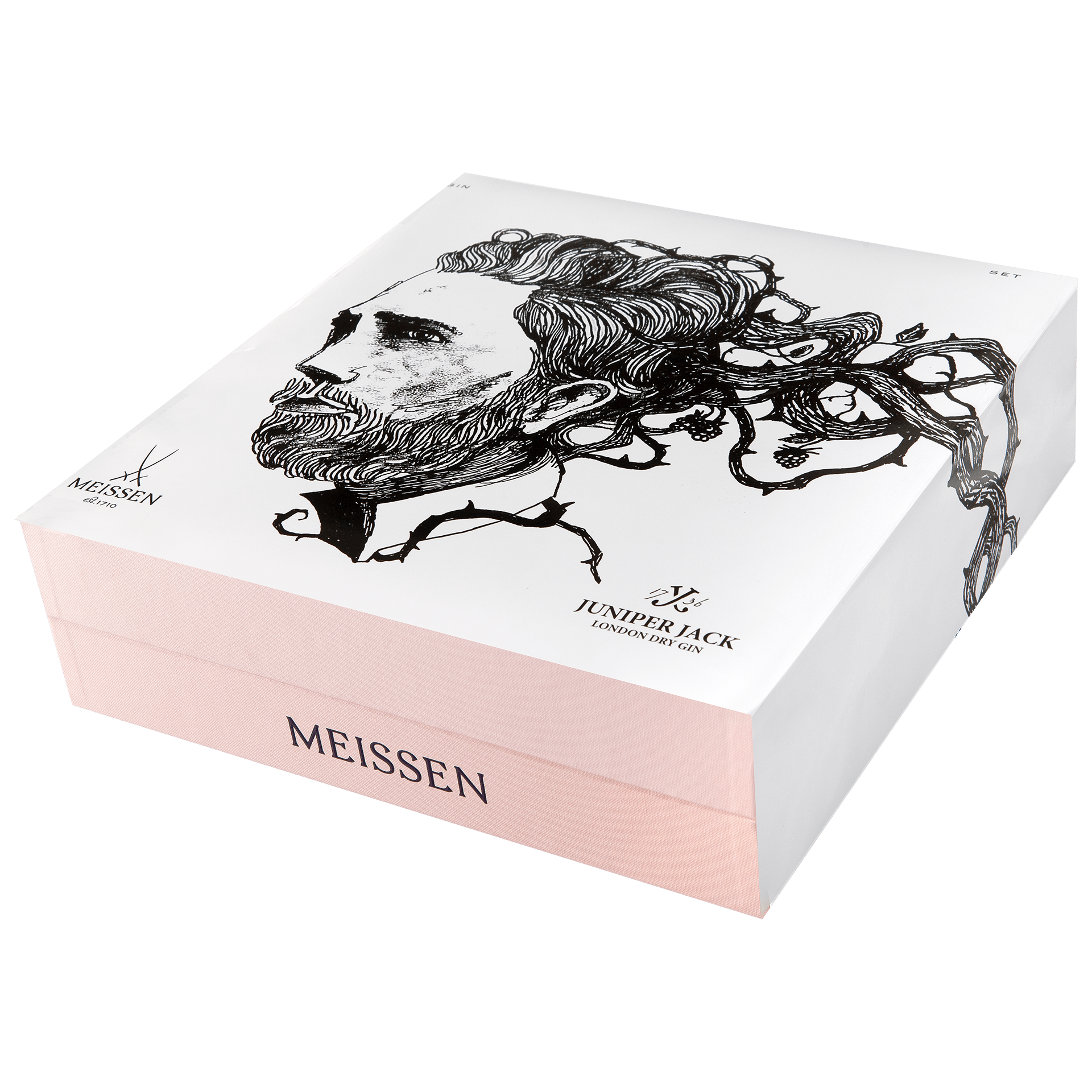 Gin - Set, 3 - tlg., Juniper Jack London Dry Gin 0,5 l, 46,5 % vol., 2 Becher Antarctica | Meissen Gourmet - Set 000001 - 55M73 - Meissen Weimar