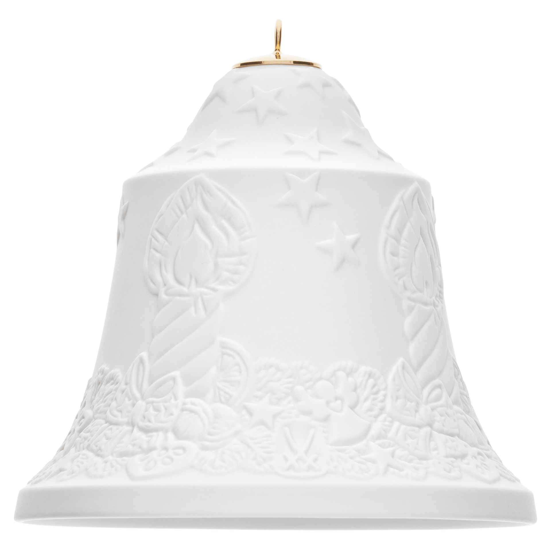 Glocke mit Relief, Adventskranz, Weiß, Biskuit, H 8 cm | Meissen Zweigschmuck Glocken Kollektion 001001 - 55M72 - Meissen Weimar