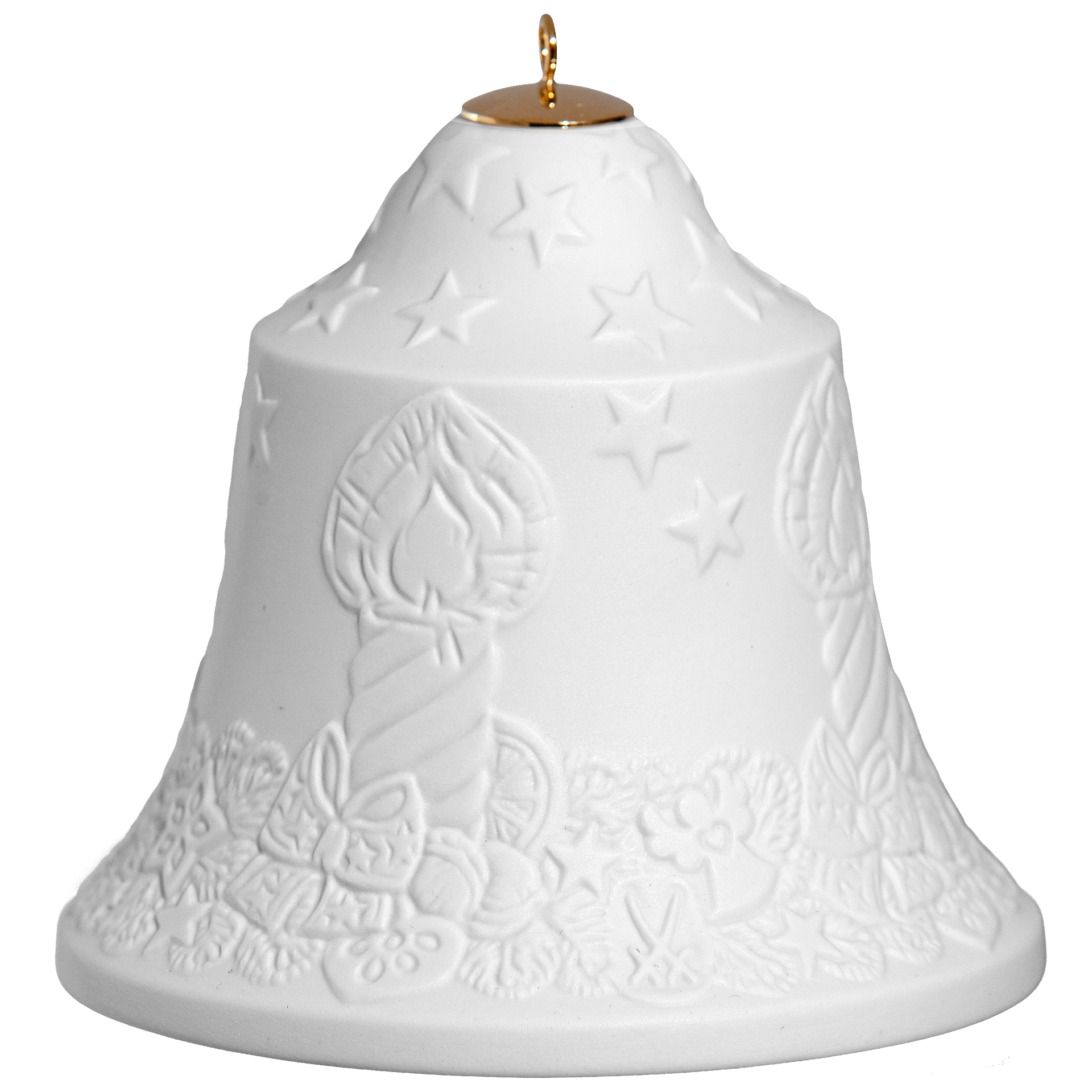 Glocke mit Relief, Adventskranz, Weiß, Biskuit, H 8 cm | Meissen Zweigschmuck Glocken Kollektion 001001 - 55M72 - Meissen Weimar