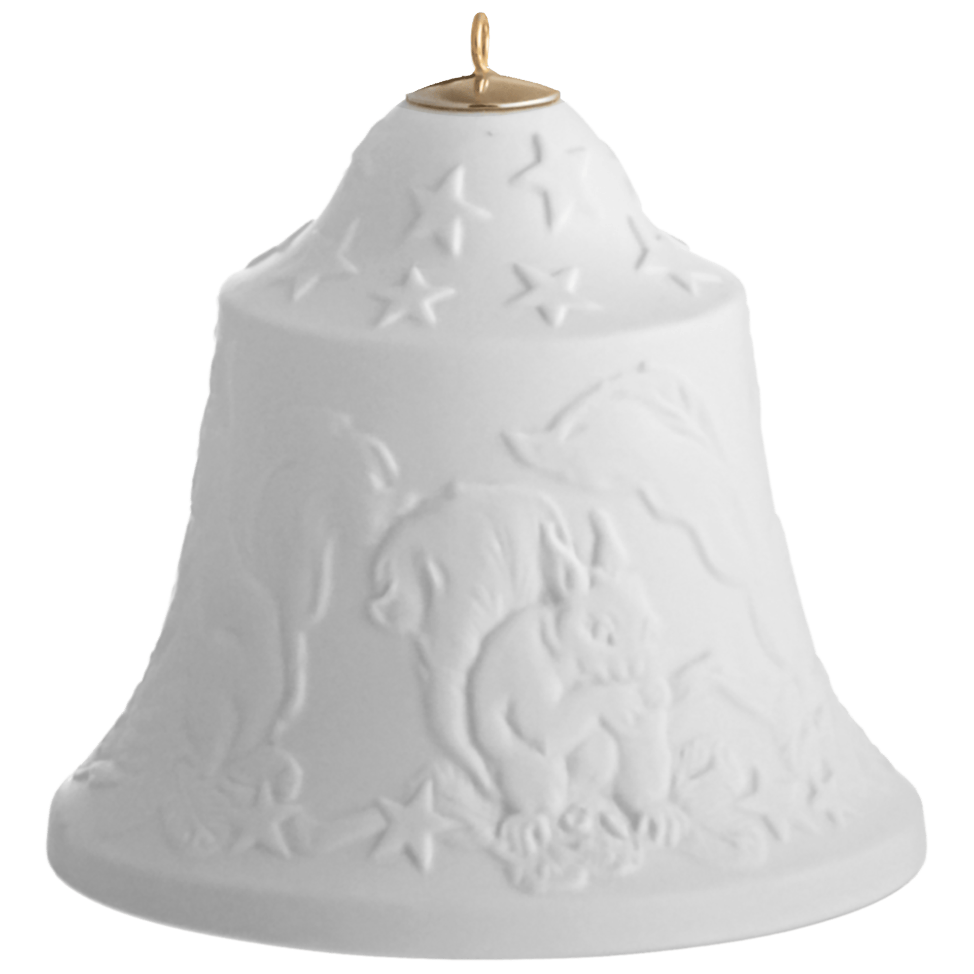 Glocke mit Relief, Eichhörnchen, Weiß, Biskuit, H 8 cm | Meissen Zweigschmuck Glocken Kollektion 001001 - 55M86 - Meissen Weimar