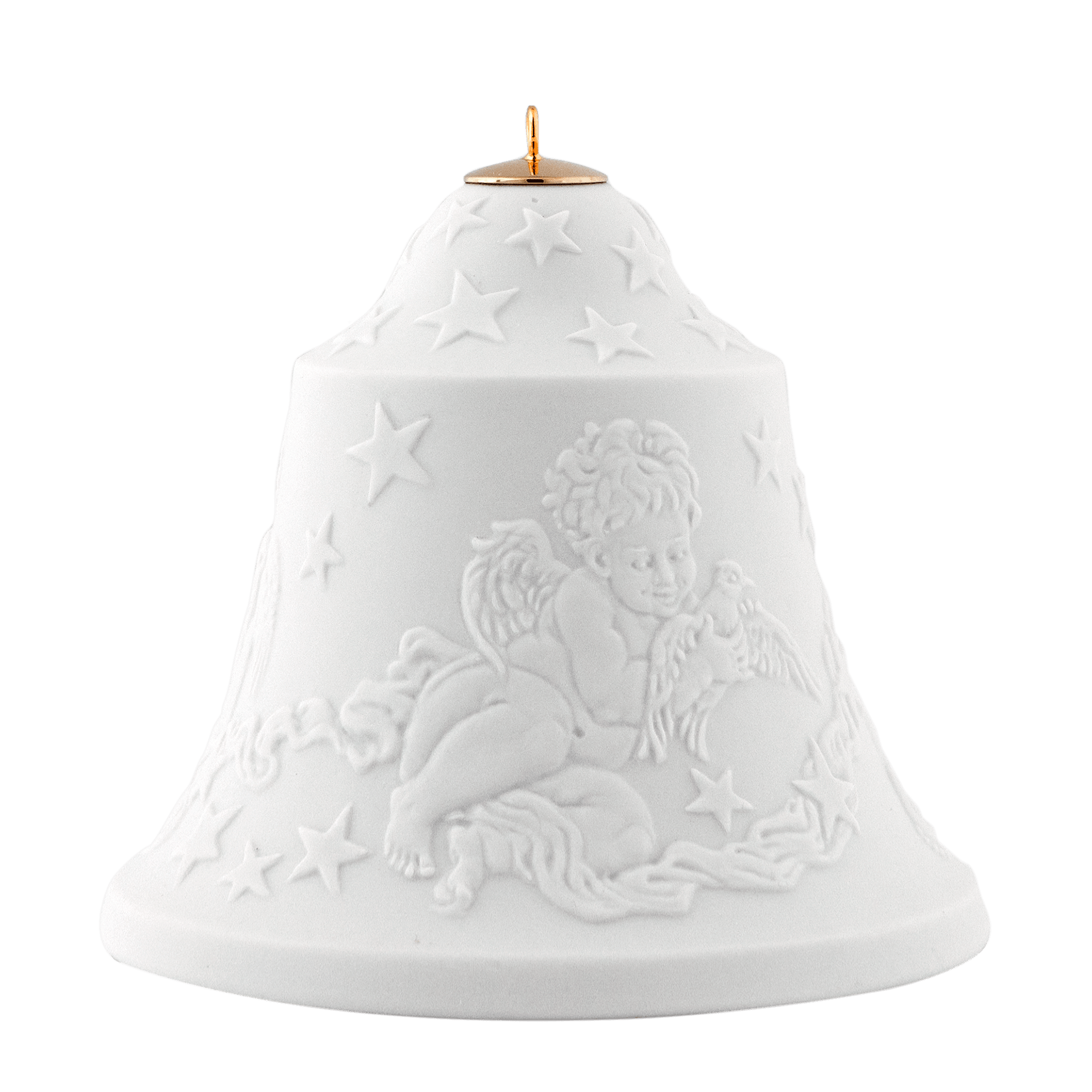 Glocke mit Relief, Engel, Weiß, Biskuit, H 8 cm | Meissen Zweigschmuck Glocken Kollektion 001001-55N03 - Meissen Weimar