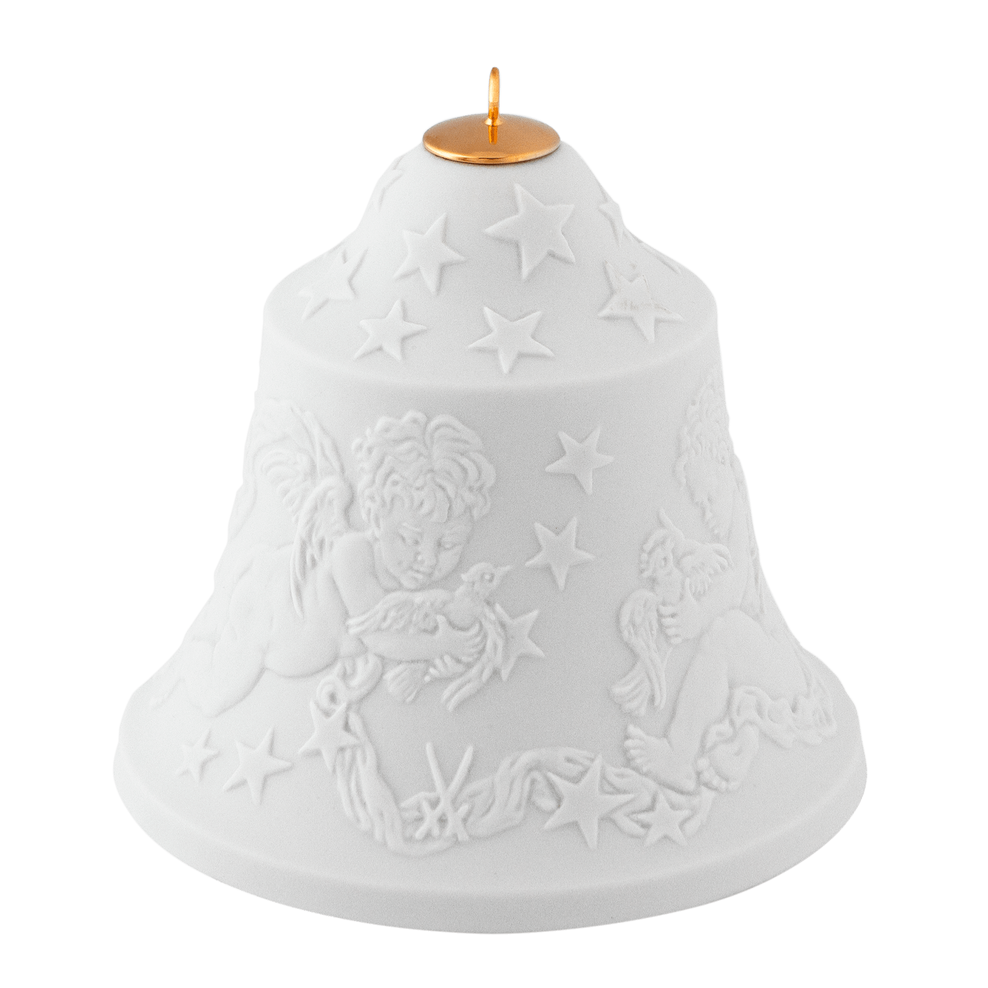 Glocke mit Relief, Engel, Weiß, Biskuit, H 8 cm | Meissen Zweigschmuck Glocken Kollektion 001001-55N03 - Meissen Weimar