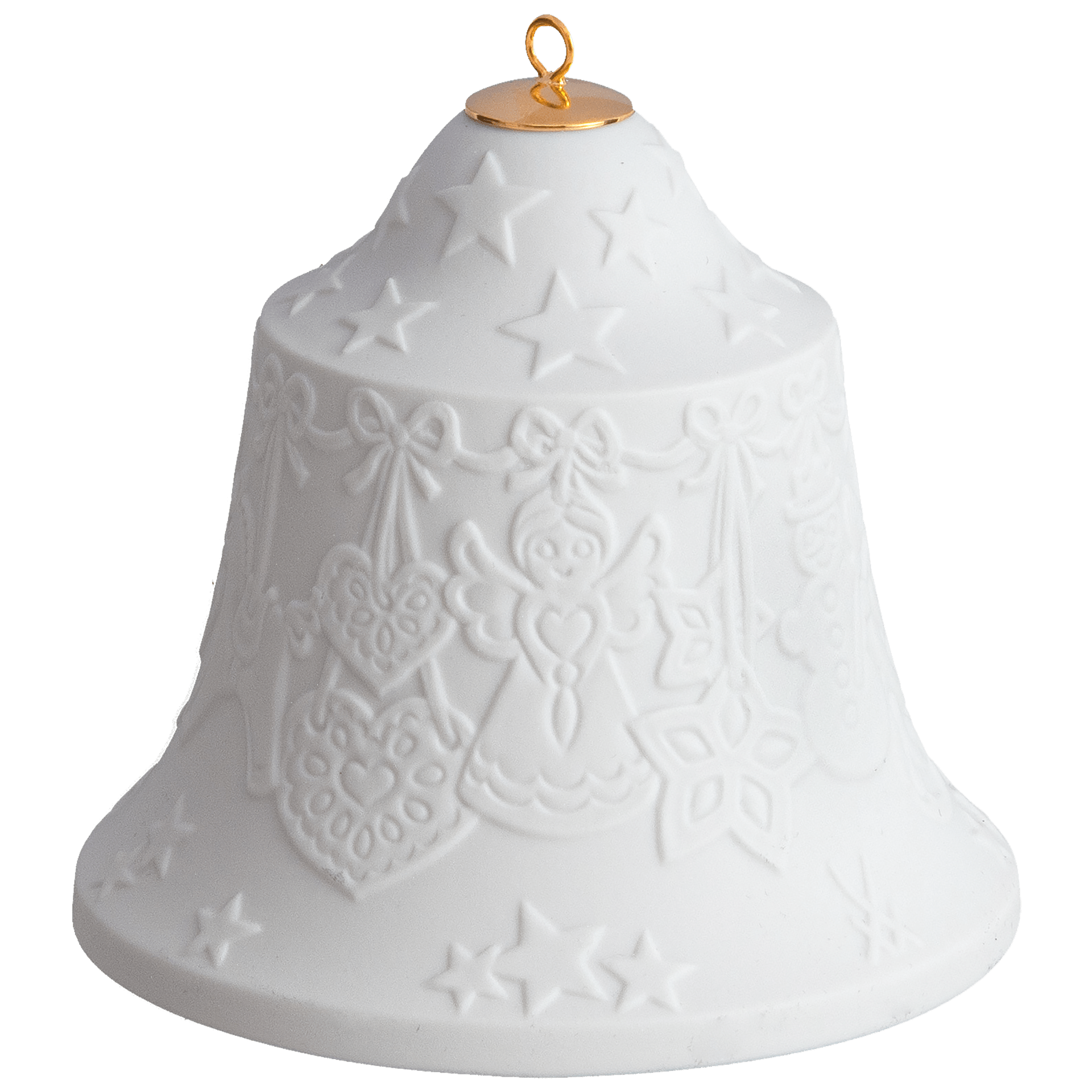 Glocke mit Relief, Lebkuchenkette, Weiß, Biskuit, H 8 cm | Meissen Zweigschmuck Glocken Kollektion 001001 - 55M75 - Meissen Weimar