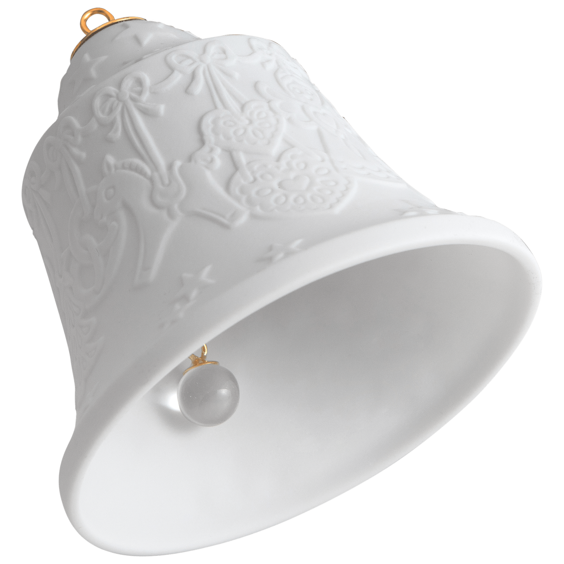 Glocke mit Relief, Lebkuchenkette, Weiß, Biskuit, H 8 cm | Meissen Zweigschmuck Glocken Kollektion 001001 - 55M75 - Meissen Weimar