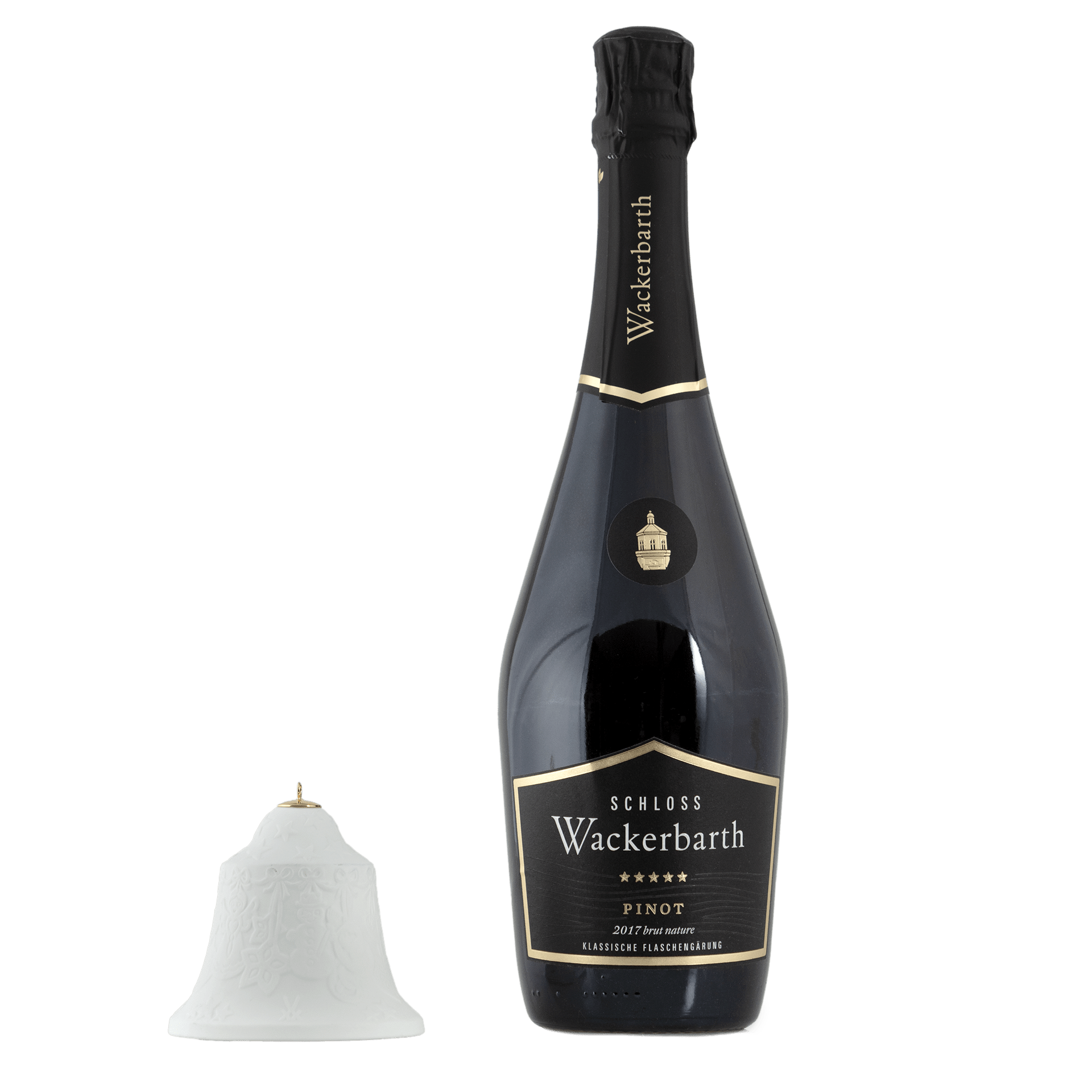 Glocken - Set, Wackerbarth "Pino brut natur", V 0,75L, Glocke Lebkuchenkranz weiß, Bisquit | Meissen - Set Kollektion Genußwelten 001001 - 55M97 - Meissen Weimar