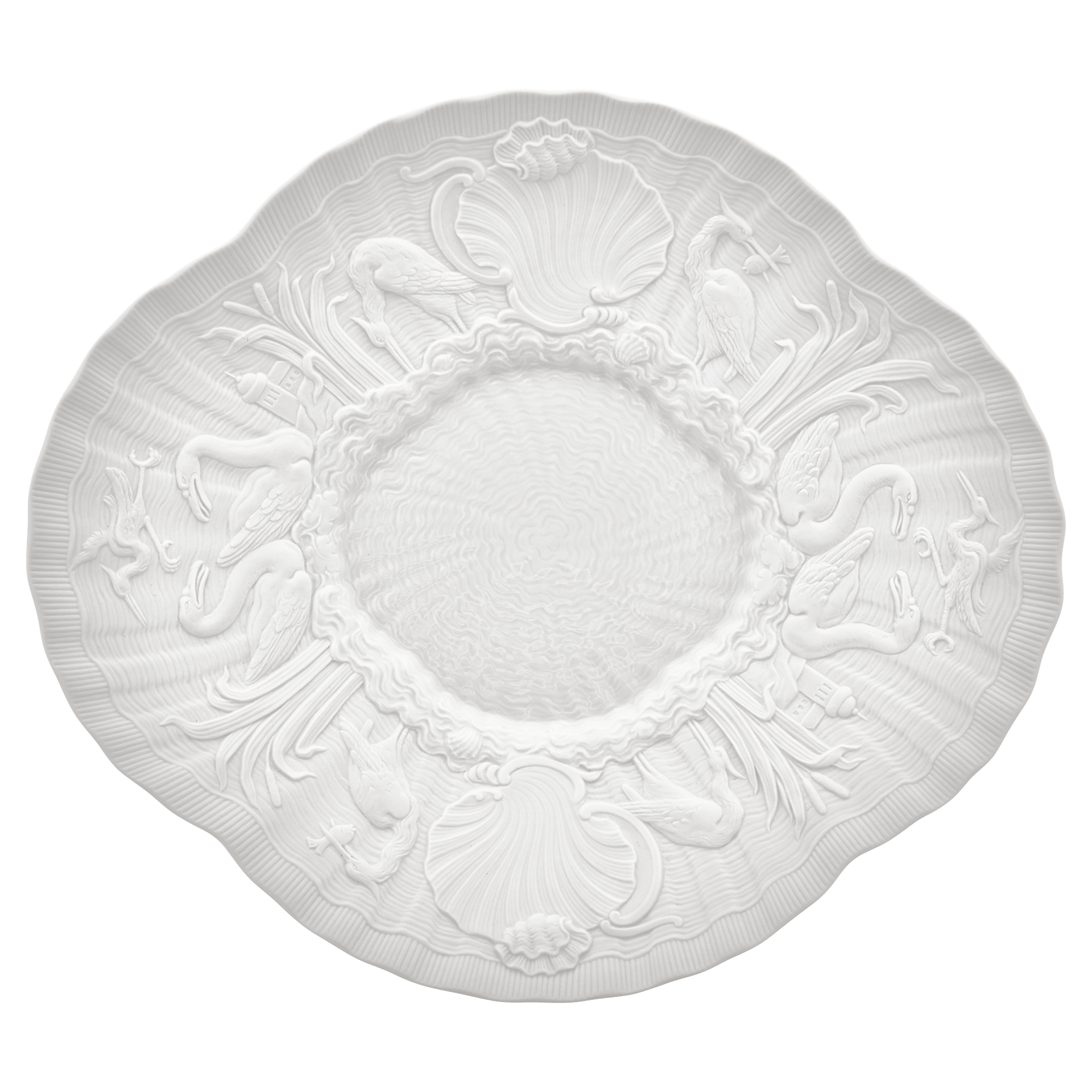 Gourmetteller, flach, Biskuit Weiß, L 30 cm | Meissen Schwanendessin 860101 - 05480 - Meissen Weimar