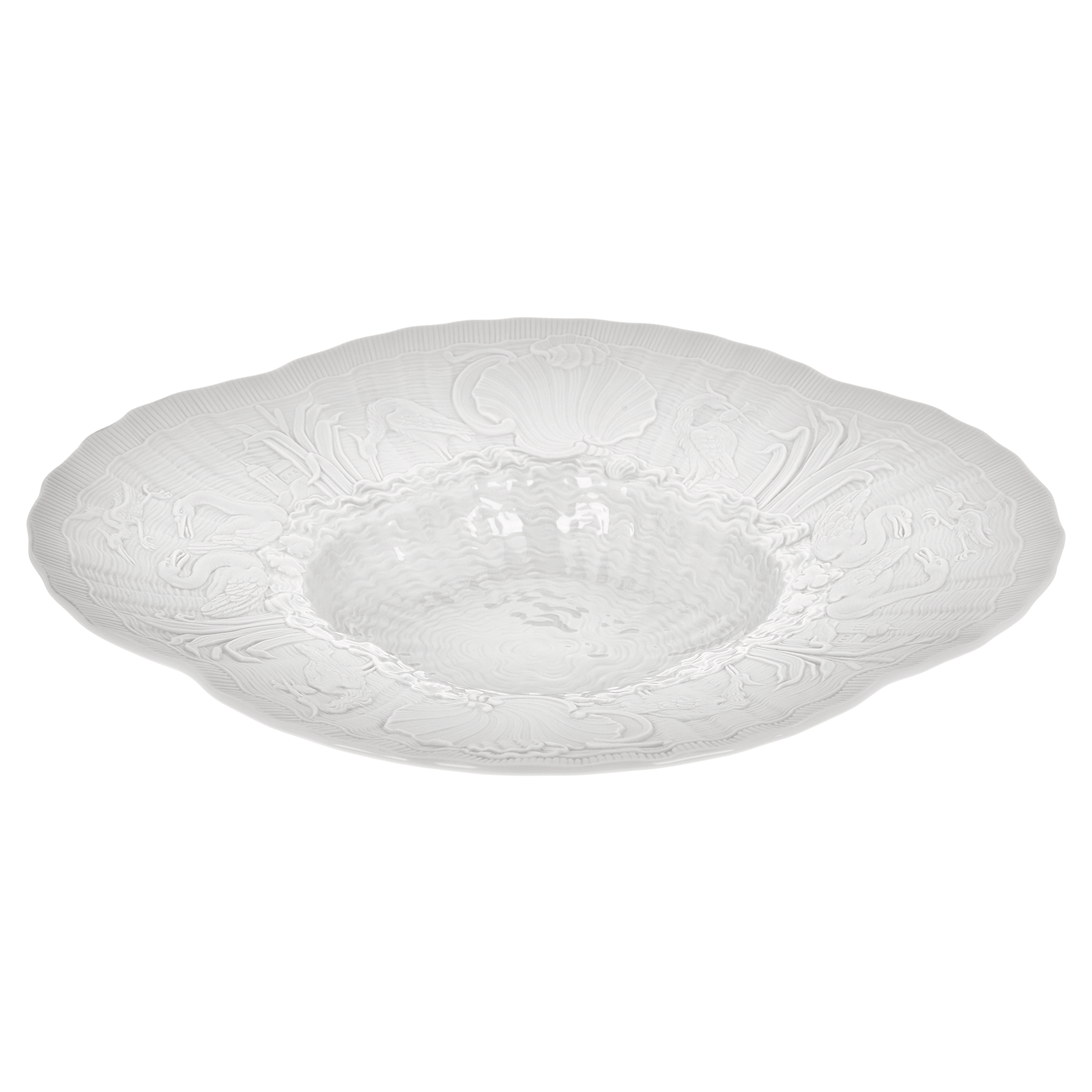 Gourmetteller, tief, Biskuit Weiß, L 29,5 cm | Meissen Schwanendessin 860101 - 05490 - Meissen Weimar