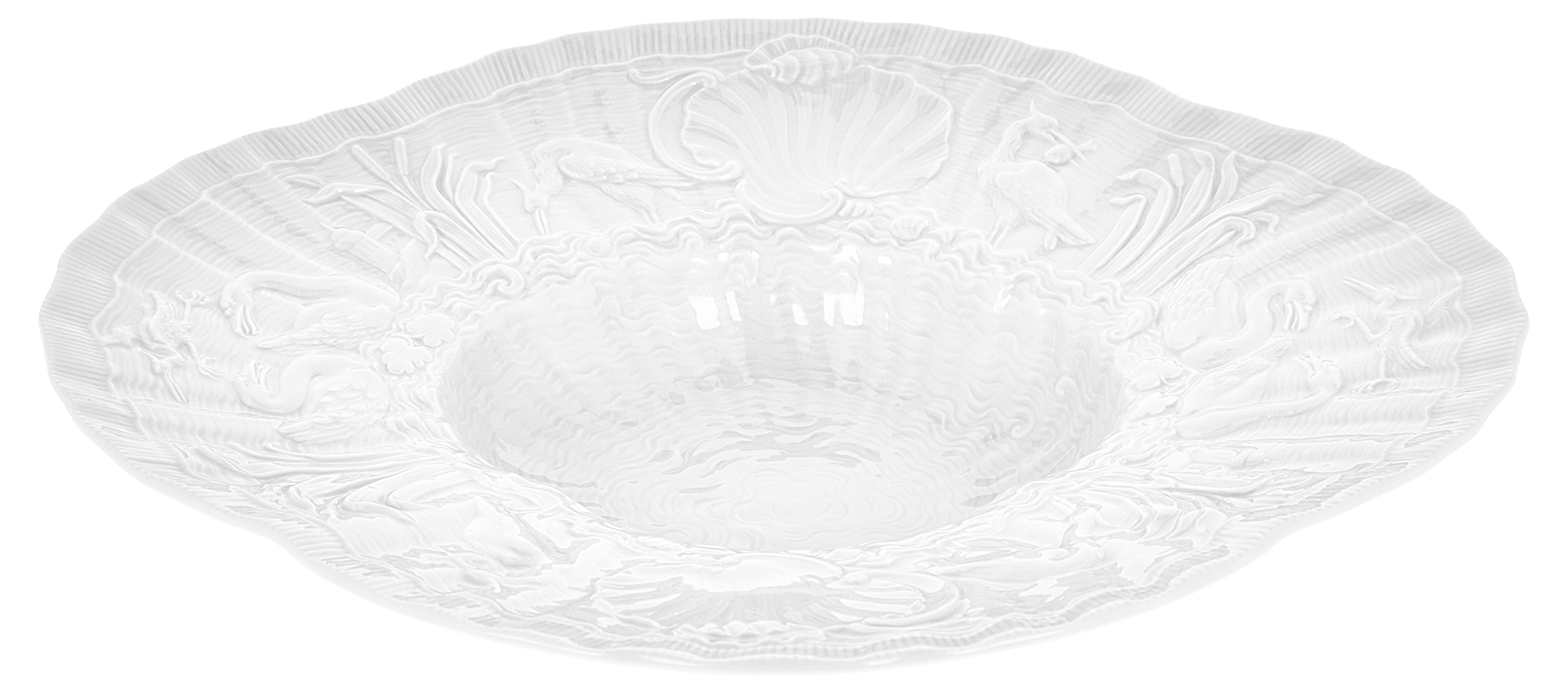 Gourmetteller, tief, weiß, L 29,5 cm | Meissen Schwanendessin 000001 - 05490 - Meissen Weimar