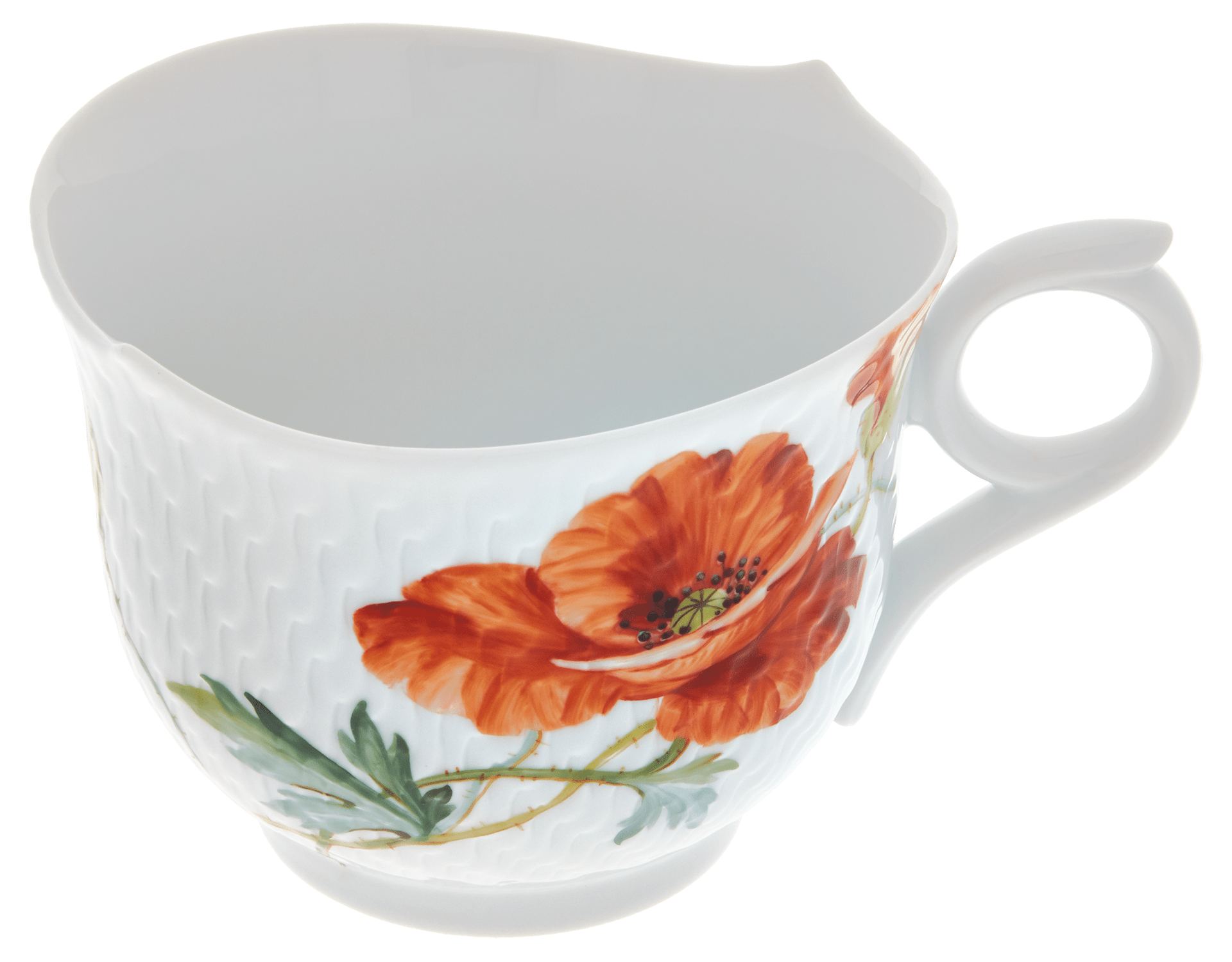 Henkelbecher, Blumenmalerei "Wilder Mohn", rot, weißer Rand, 0,30 l | Meissen Wellenspiel Relief 615201 - 29576 - Meissen Weimar