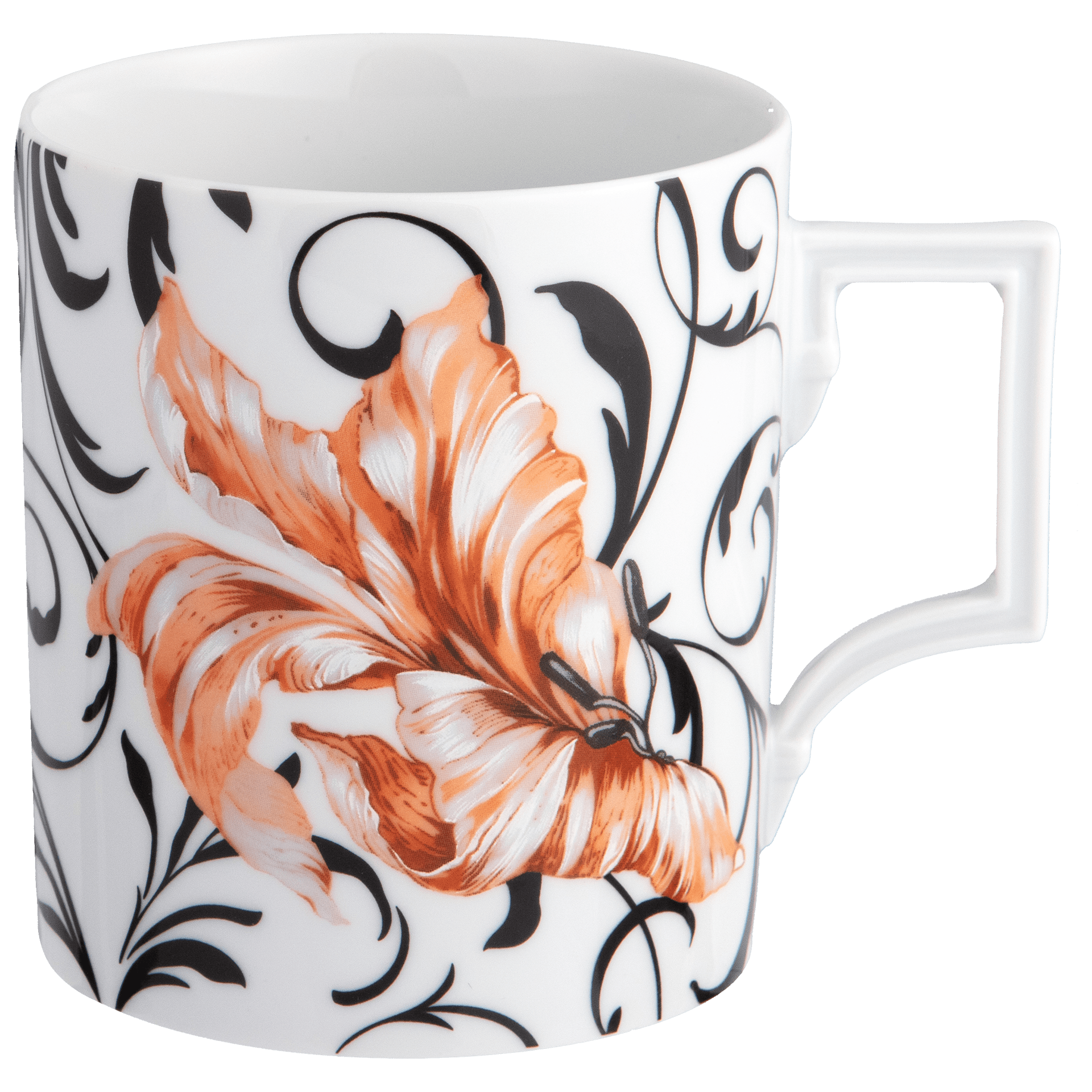 Henkelbecher, "Flower Ornament", Blütenzweige mit orange - roter Blüte, 0,25l, | The Meissen Mug Collection - Berlin 79A449 - 55810 - Meissen Weimar