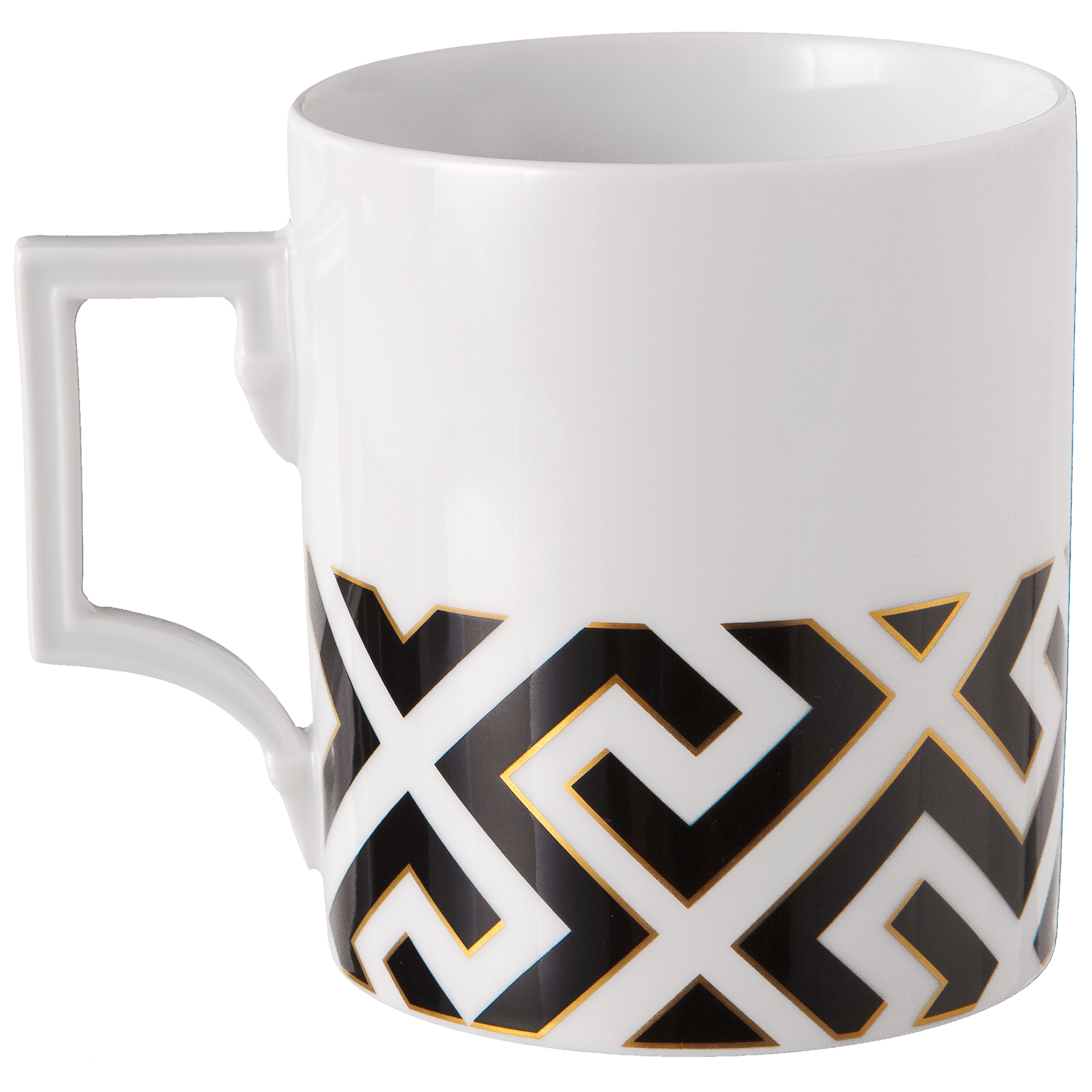 Henkelbecher, "Royal Flower" Schneeballblüte mit schwarzem Mäandermuster, 0,25l | The Meissen Mug Collection - Berlin 79A452 - 55810 - Meissen Weimar