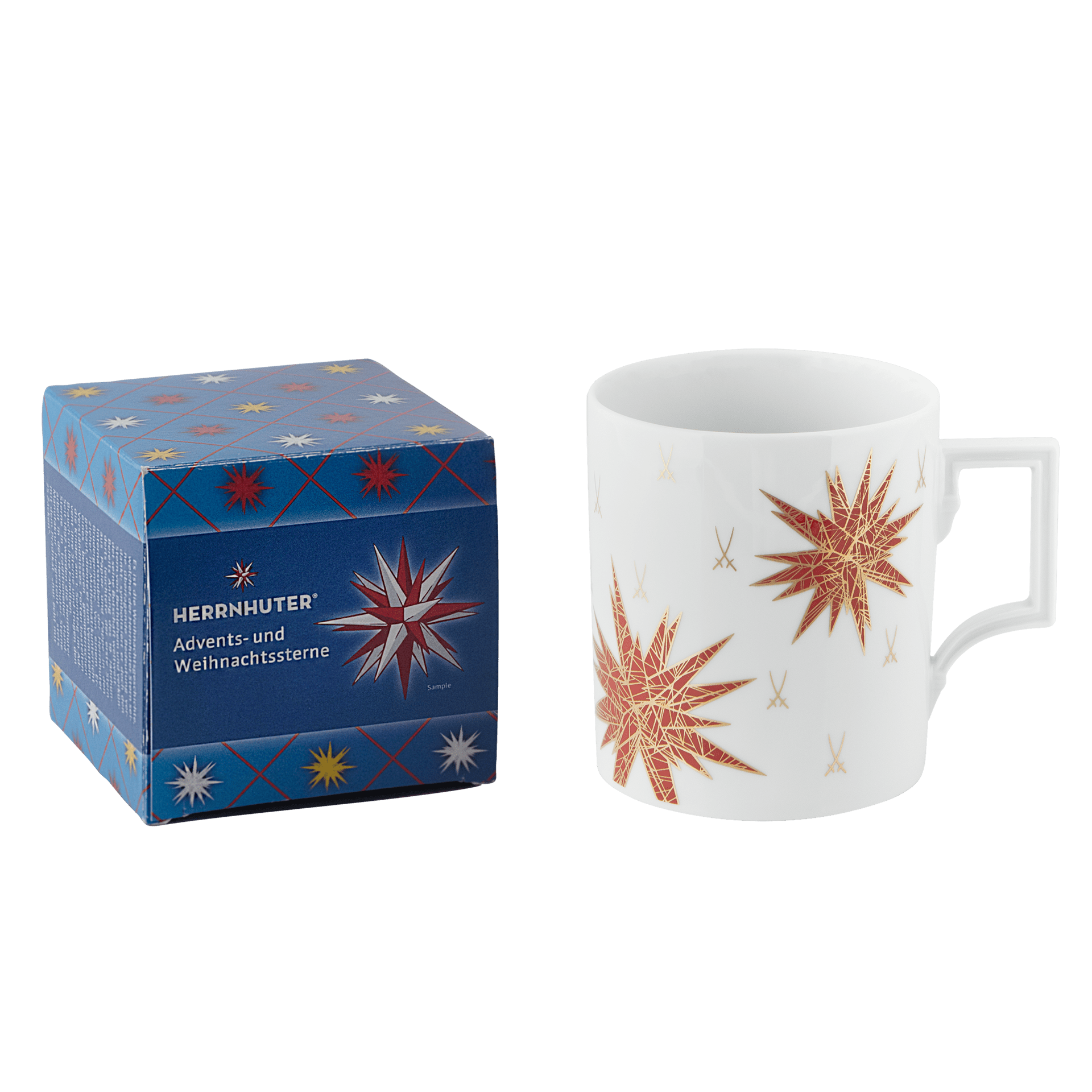 Herrnhuter® - Set, 2 - tlg., Miniaturstern rot, inkl. Netzgerät, Henkelbecher MUG Form "Berlin", Miniaturstern rot | Meissen - Set Kollektion 79B370 - 55N01 - Meissen Weimar