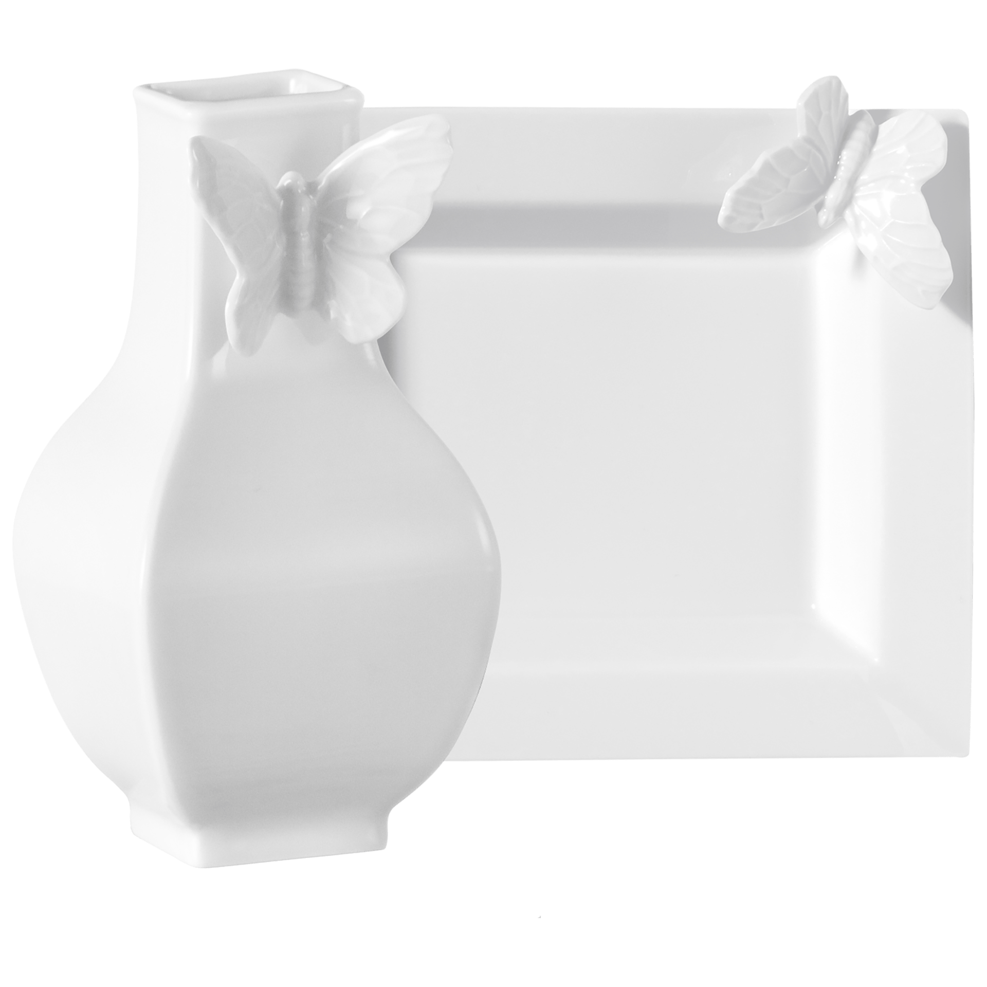Home - Deco - Set Vase und Vide - Poche, Weiß, 2 - teilig | Meissen Butterfly Collection 000001 - c5007 - Meissen Weimar