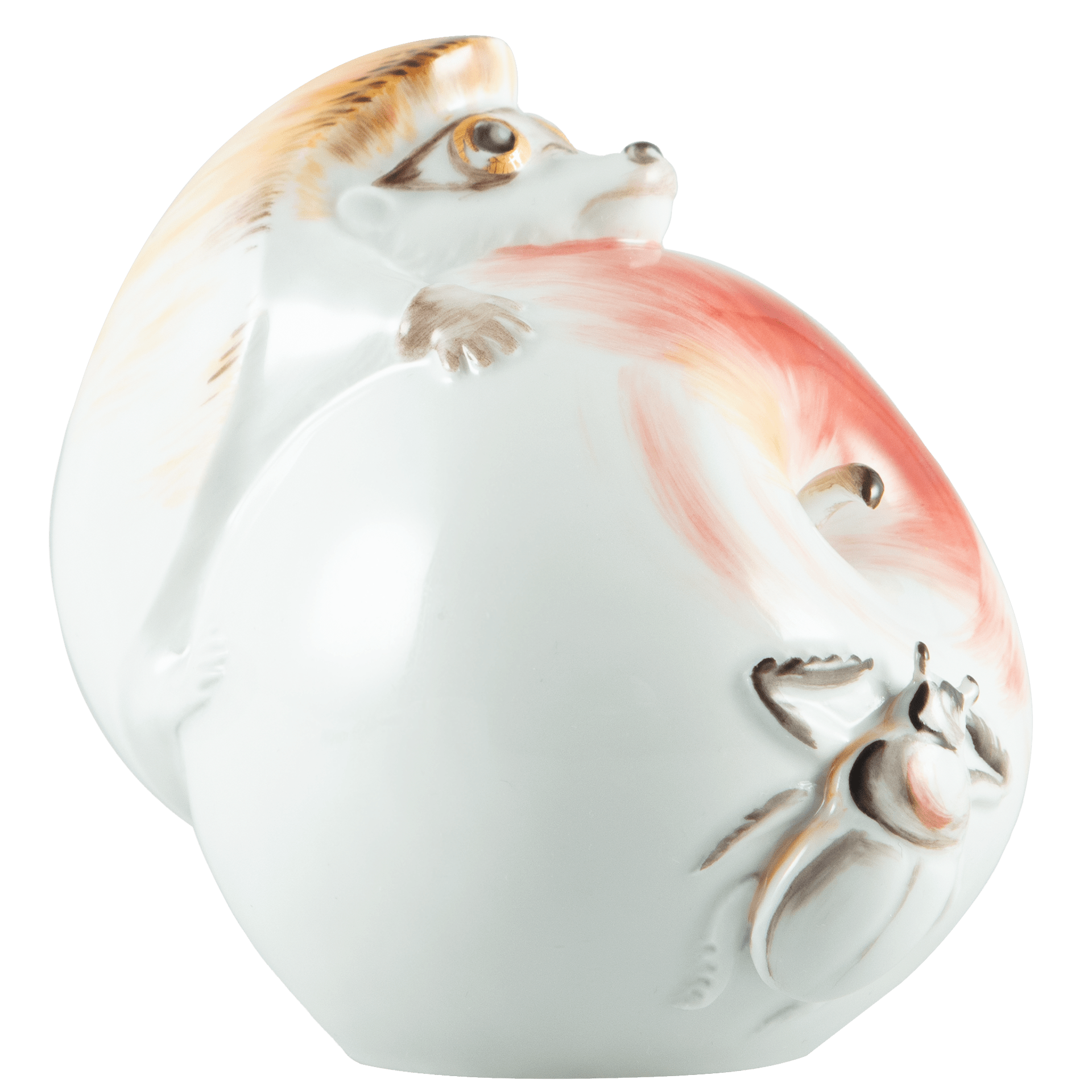 Igel mit Apfel, Bunt und gold staffiert, H 9 cm | Meissen Einzelplastik 900300 - 78845 - Meissen Weimar