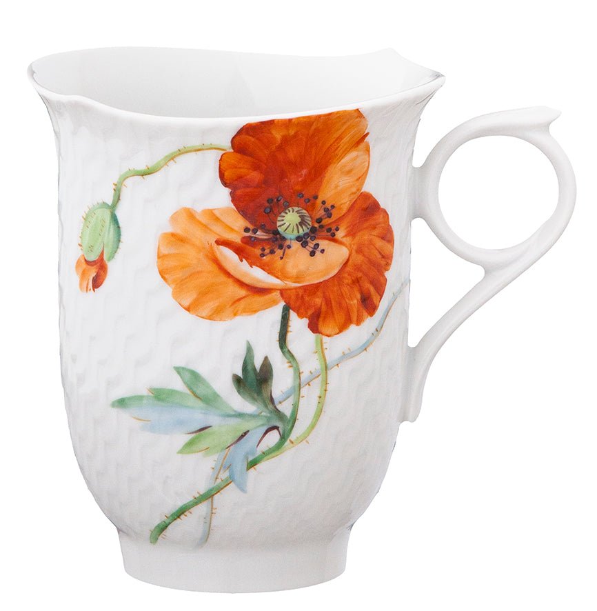 Kaffeeobertasse, Blumenmalerei "Wilder Mohn", rot, weißer Rand, V 0,18 l | Meissen Wellenspiel Relief 615201 - 29572 - Meissen Weimar