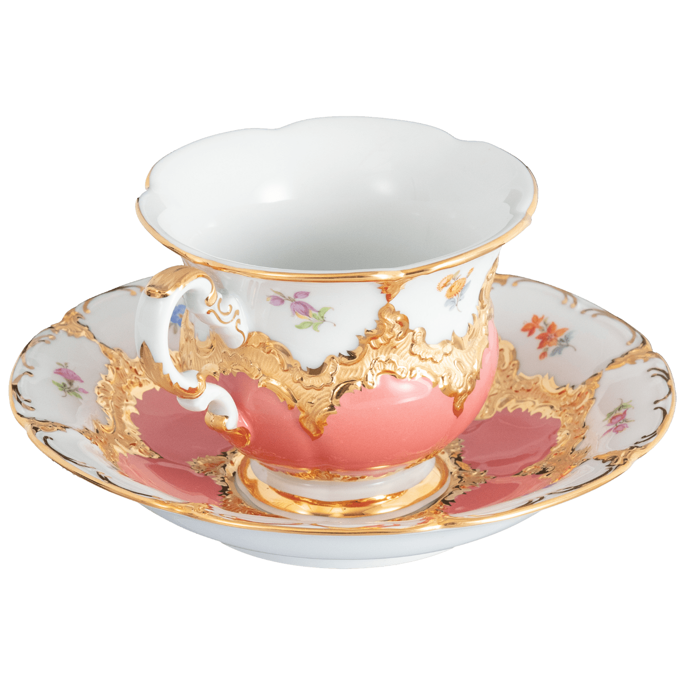 Kaffeetasse, Gestreute Blümchen, apricot glasiert, Goldbronze, V 0,16 l | Meissen B - Form 01a279 - 15582 - Meissen Weimar