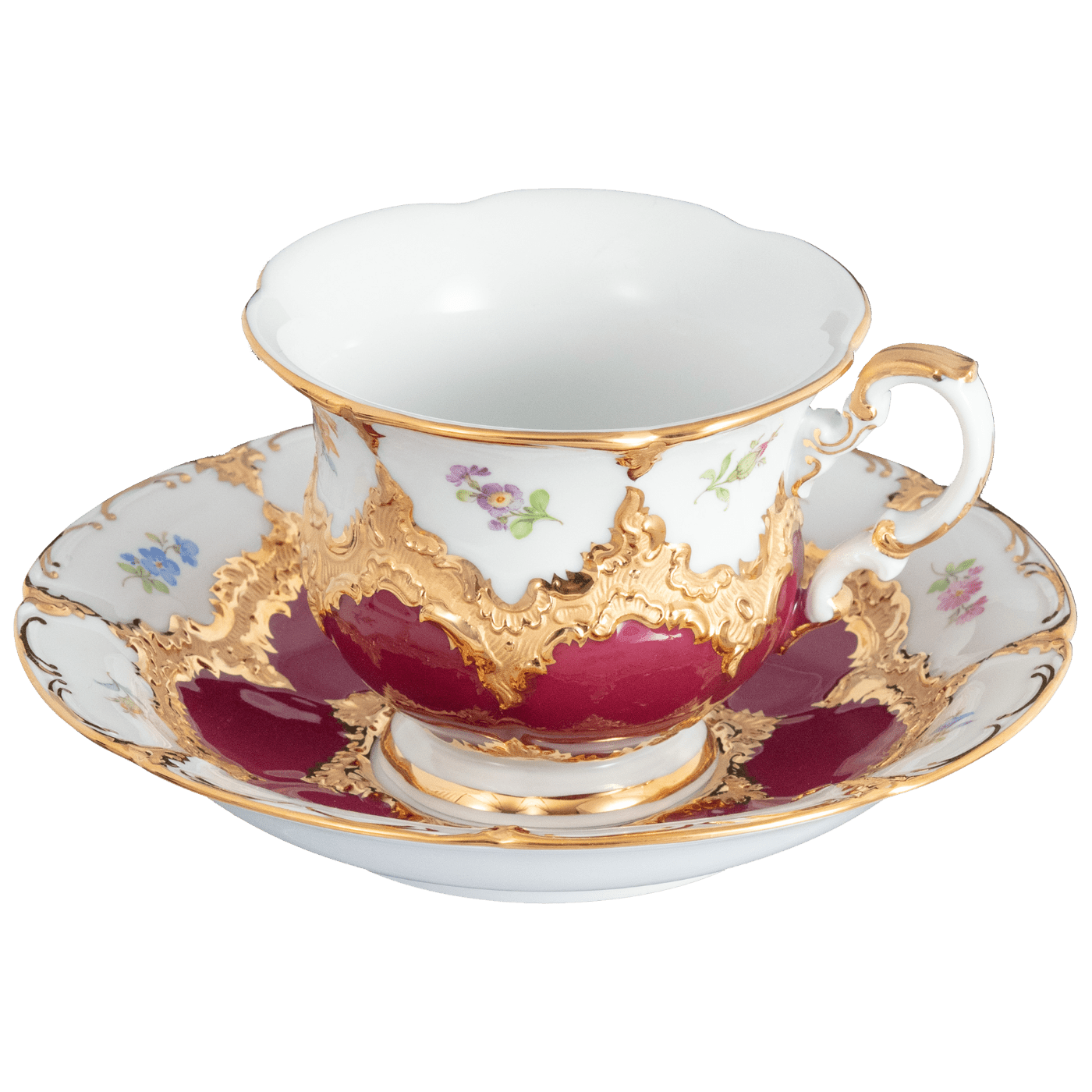 Kaffeetasse, Gestreute Blümchen, purpur glasiert, Goldbronze, V 0,16 l | Meissen B - Form 012079 - 15582 - Meissen Weimar