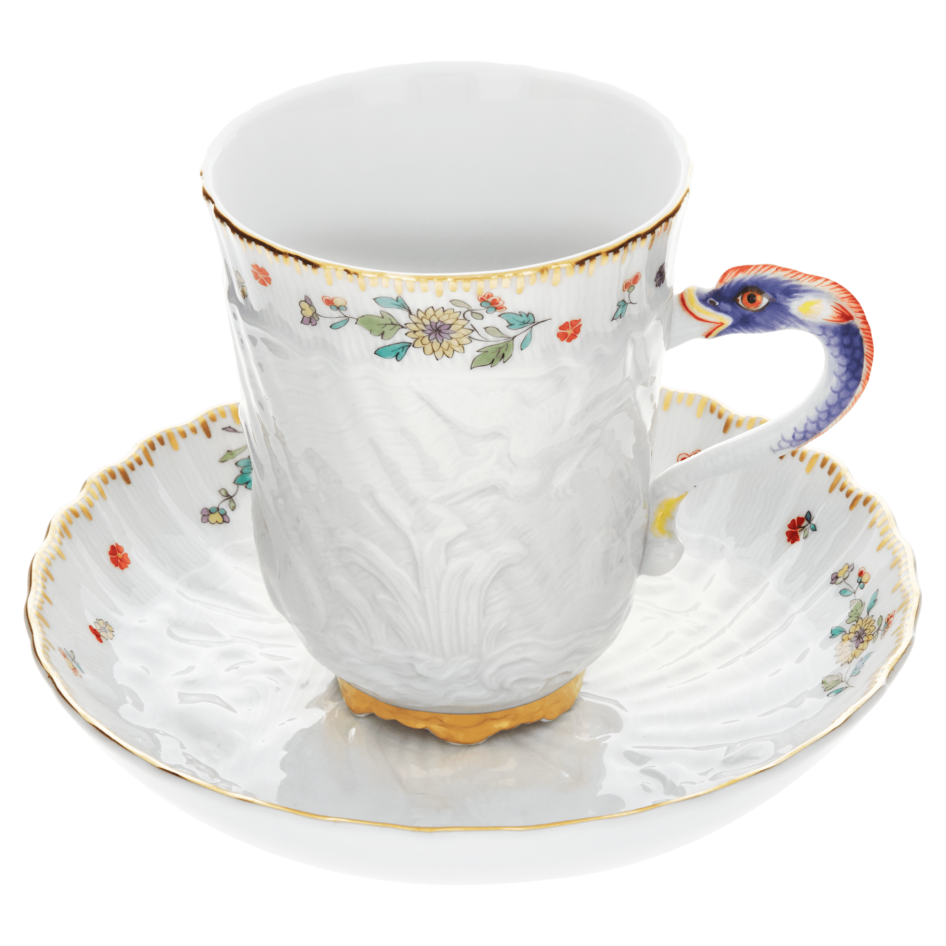 Kaffeetasse mit Untertasse, Indische Blumenzweige, gestreute Blümchen, Goldkante, Goldrand, V 0,15 l | Meissen Schwanendessin 397152 - 05585 - Meissen Weimar