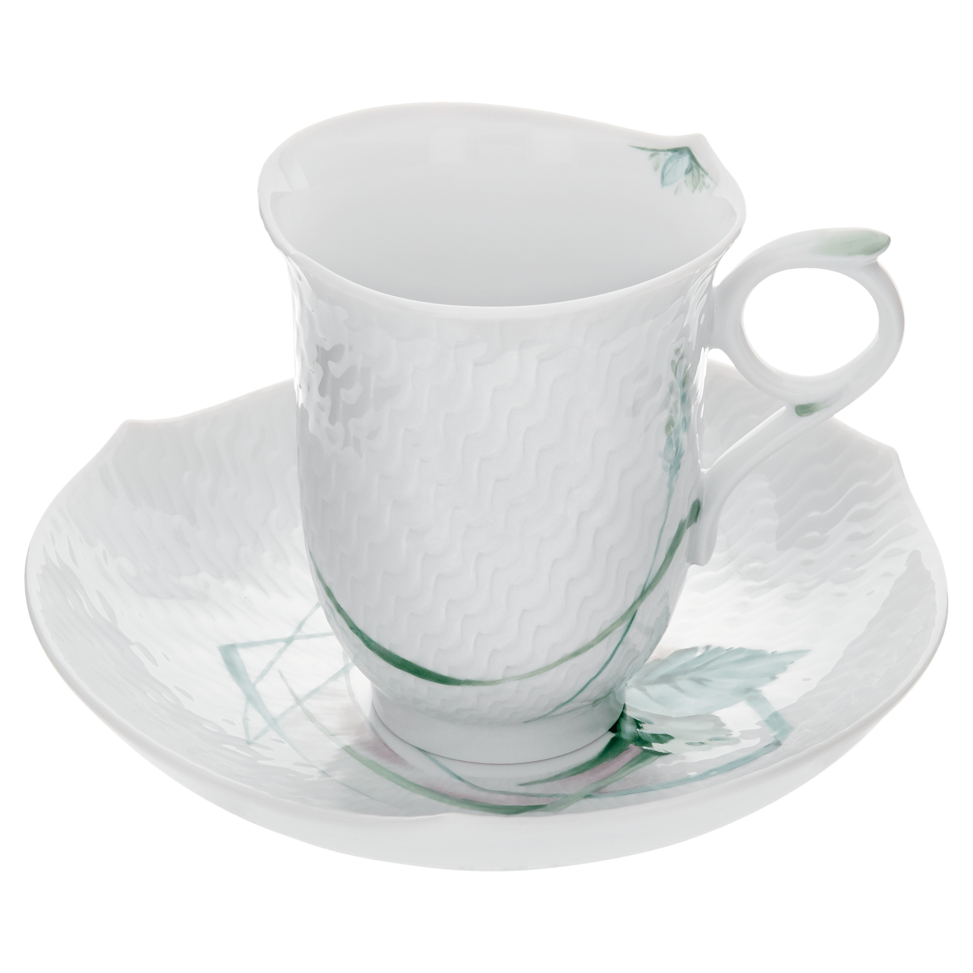 Kaffeetasse, Waldflora mit Insekten, bunt, weißer Rand, V 0,15 l | Meissen Wellenspiel Relief 614501 - 29582 - Meissen Weimar