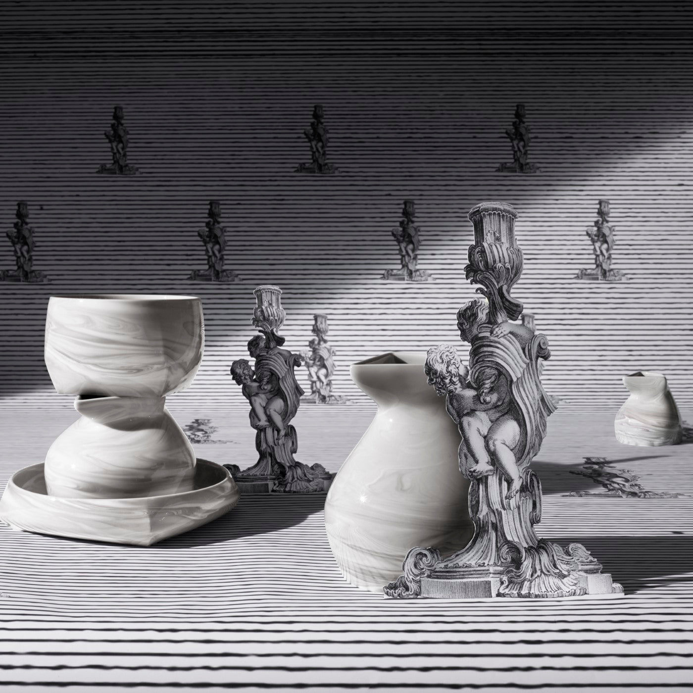 Kerzenhalter Stumpenkerze, Marmoriert Light Grey, H 4 cm | Meissen Antactica Collection 004001 - 53132 - Meissen Weimar