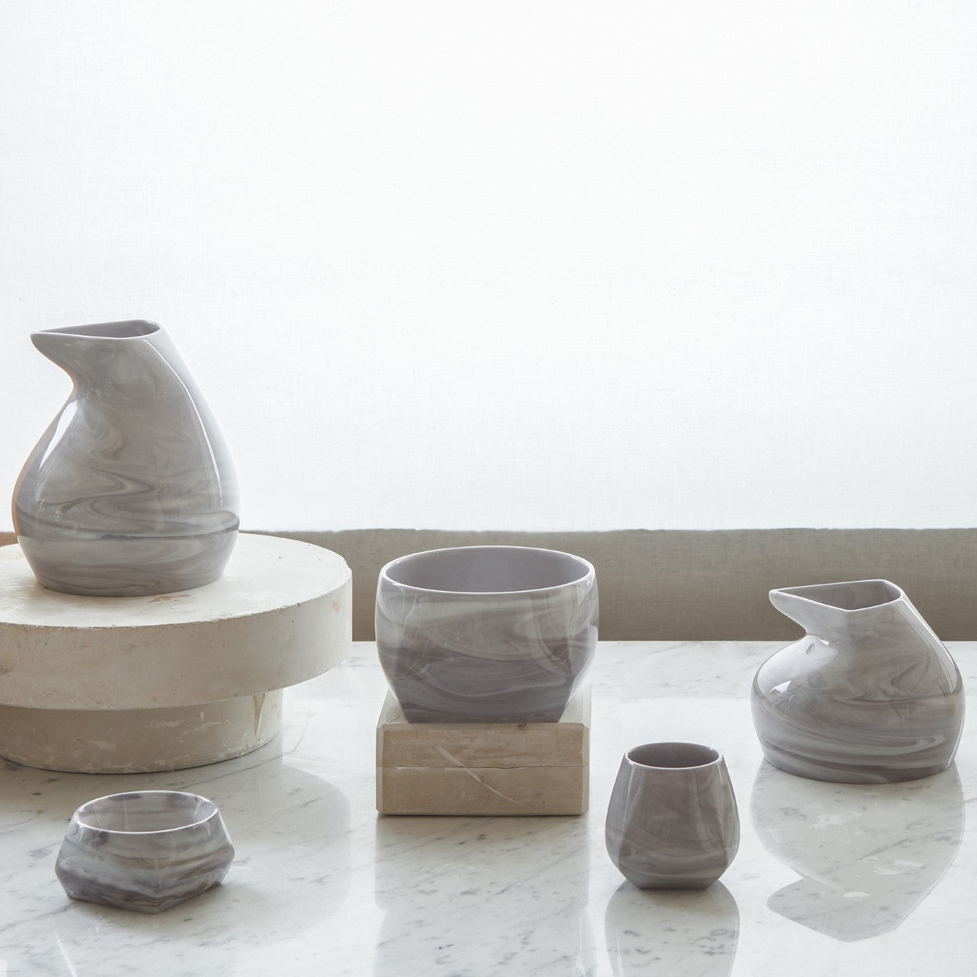 Kerzenhalter Stumpenkerze, Marmoriert Light Grey, H 4 cm | Meissen Antactica Collection 004001 - 53132 - Meissen Weimar