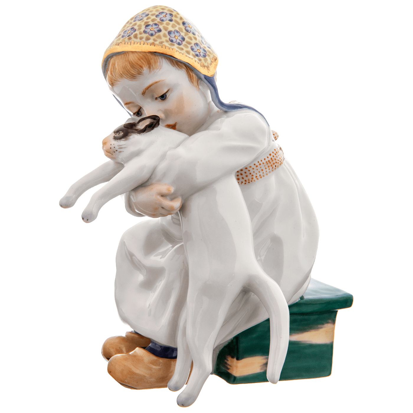 Kind mit Katze, Bunt und gold staffiert - , H 12 cm | Meissen Figuren - Edition Hentschelkinder 900300 - 73367 - Meissen Weimar