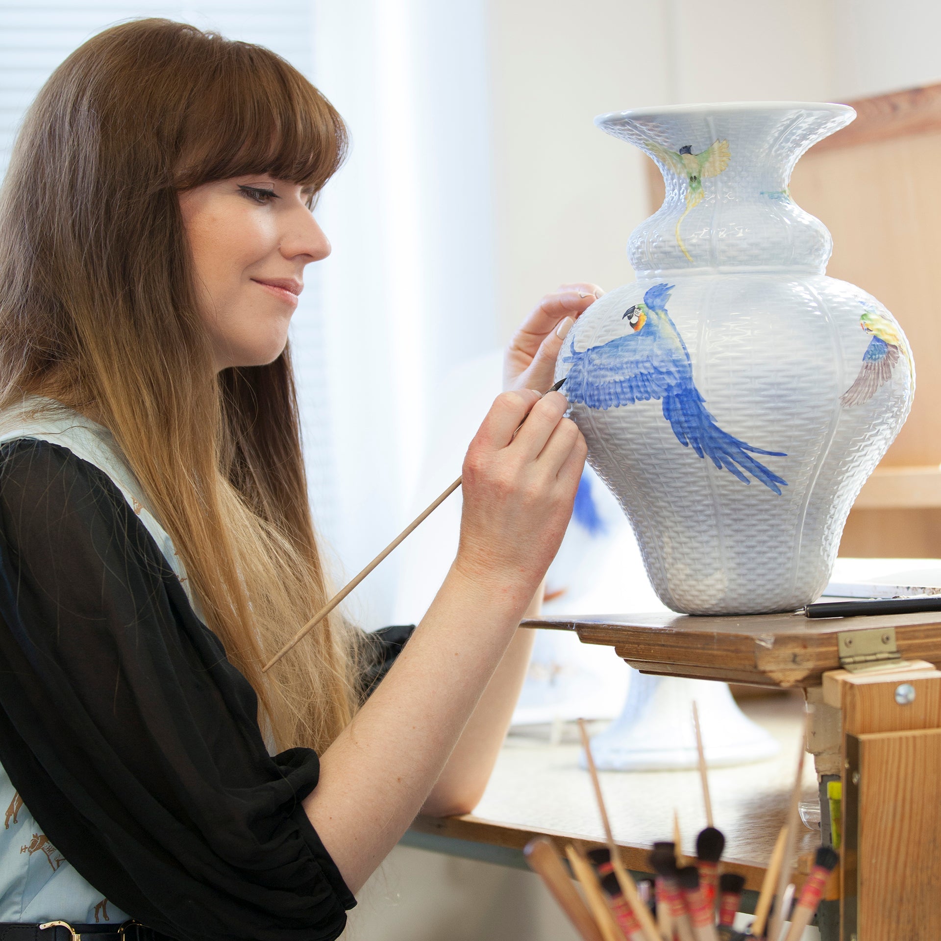 Korbvase Vogelschwarm, H 46 cm | Meissen Limitierte Meisterwerke 936k84 - 50m56 - Meissen Weimar