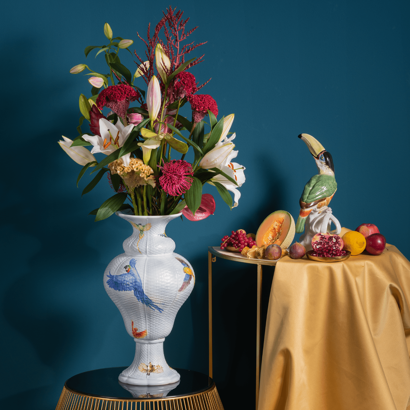 Korbvase Vogelschwarm, H 46 cm | Meissen Limitierte Meisterwerke 936k84 - 50m56 - Meissen Weimar