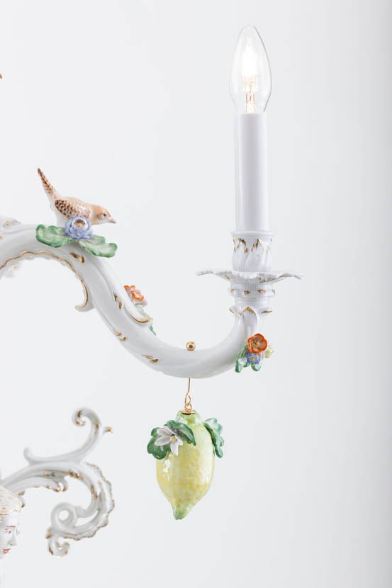 Kronleuchter Zitrone, Porzellan, H 105 cm | Meissen Figuren - Edition Künstlerkapelle 65c028 - 79m91 - Meissen Weimar